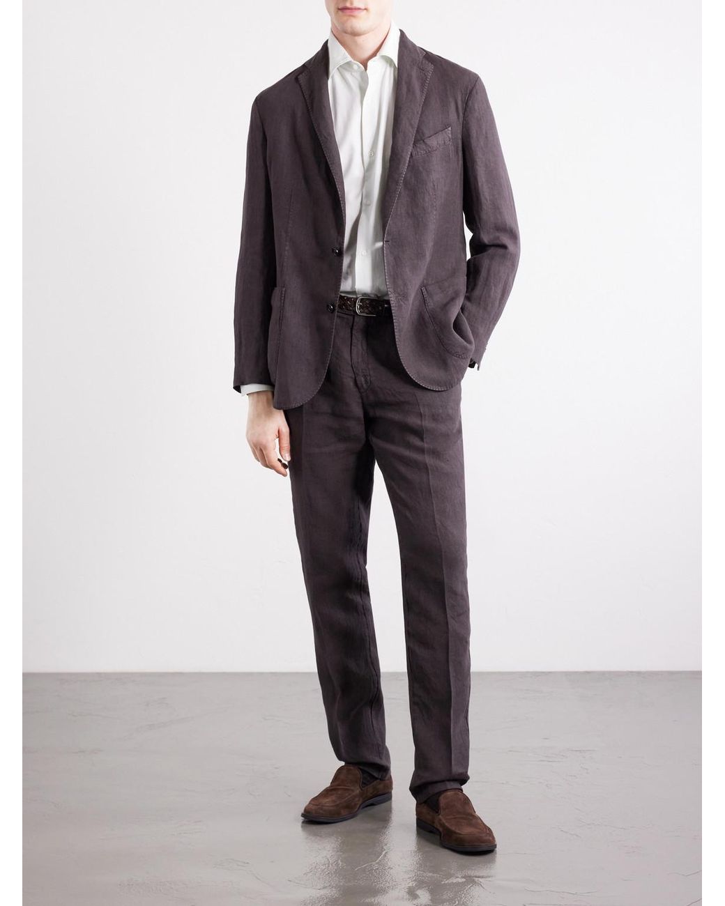 Boglioli Gray Straight-Leg Linen Suit Trousers for men