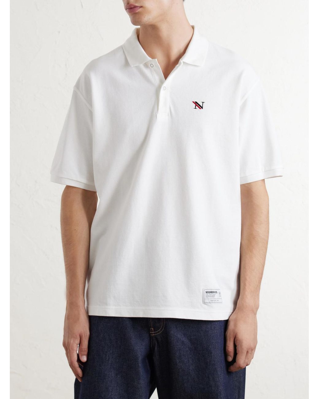 Neighborhood White Logo-Appliquéd Embroidered Cotton-Piqué Polo Shirt for men