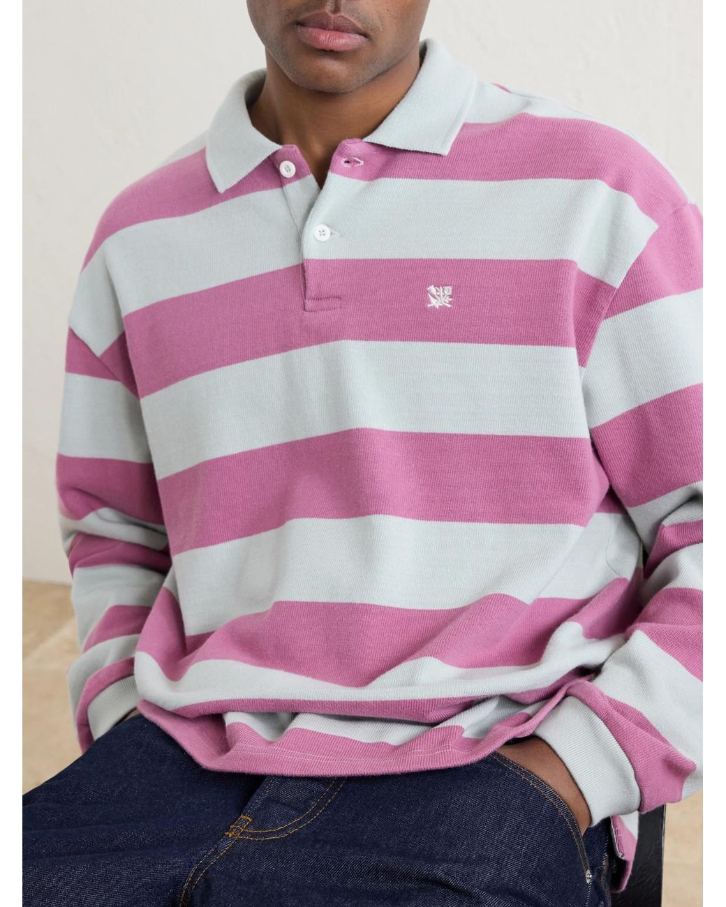 Aimé Leon Dore Pink Striped Cotton-Jersey Polo Sweater for men