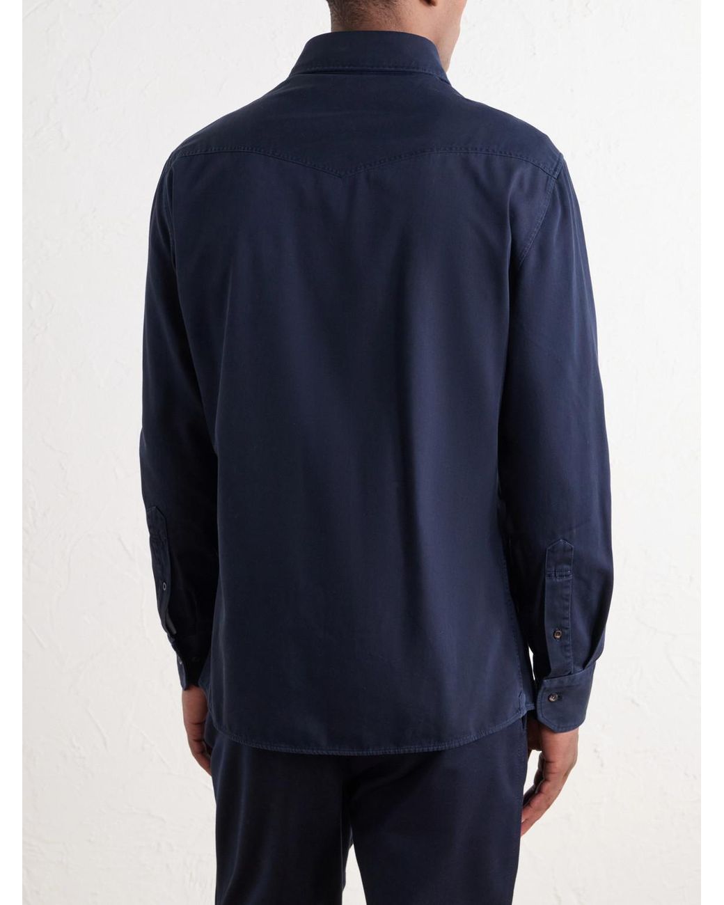 Brunello Cucinelli Blue Cotton-Canvas Western Shirt for men