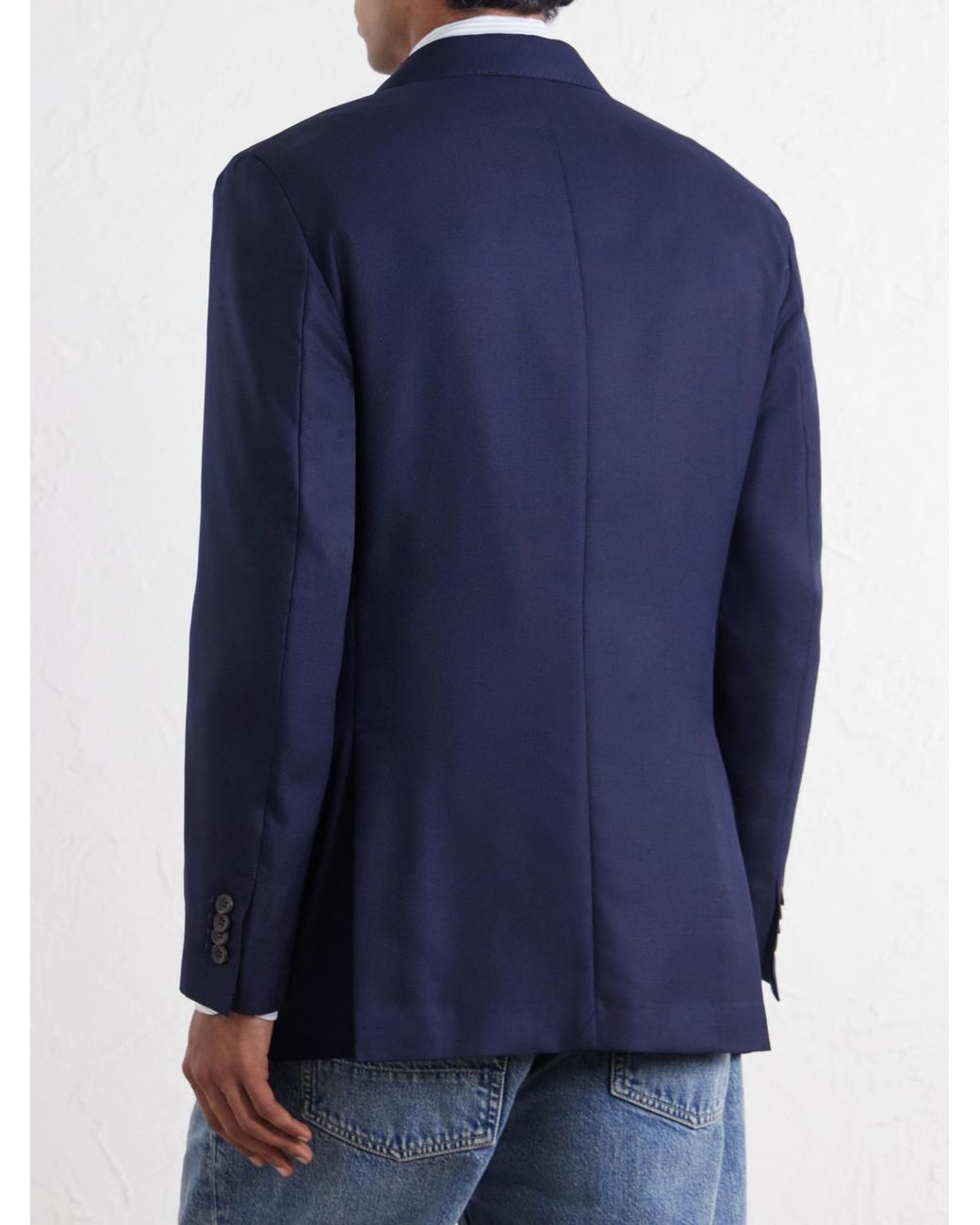 Drake's Blue Virgin Wool Canvas Blazer for men