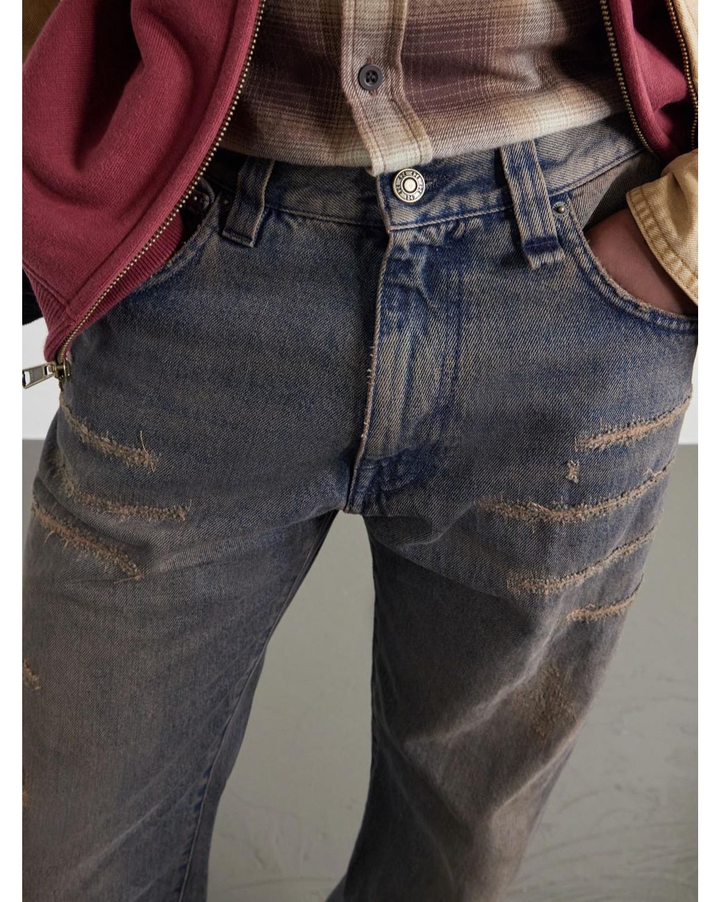 424 Gray Loose Straight-Leg Distressed Jeans for men