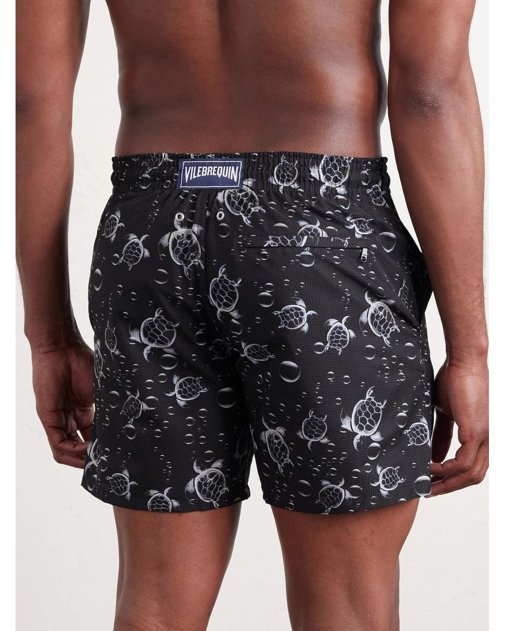 Vilebrequin Black Mahina Straight-leg Mid-length Printed Swim Shorts for men