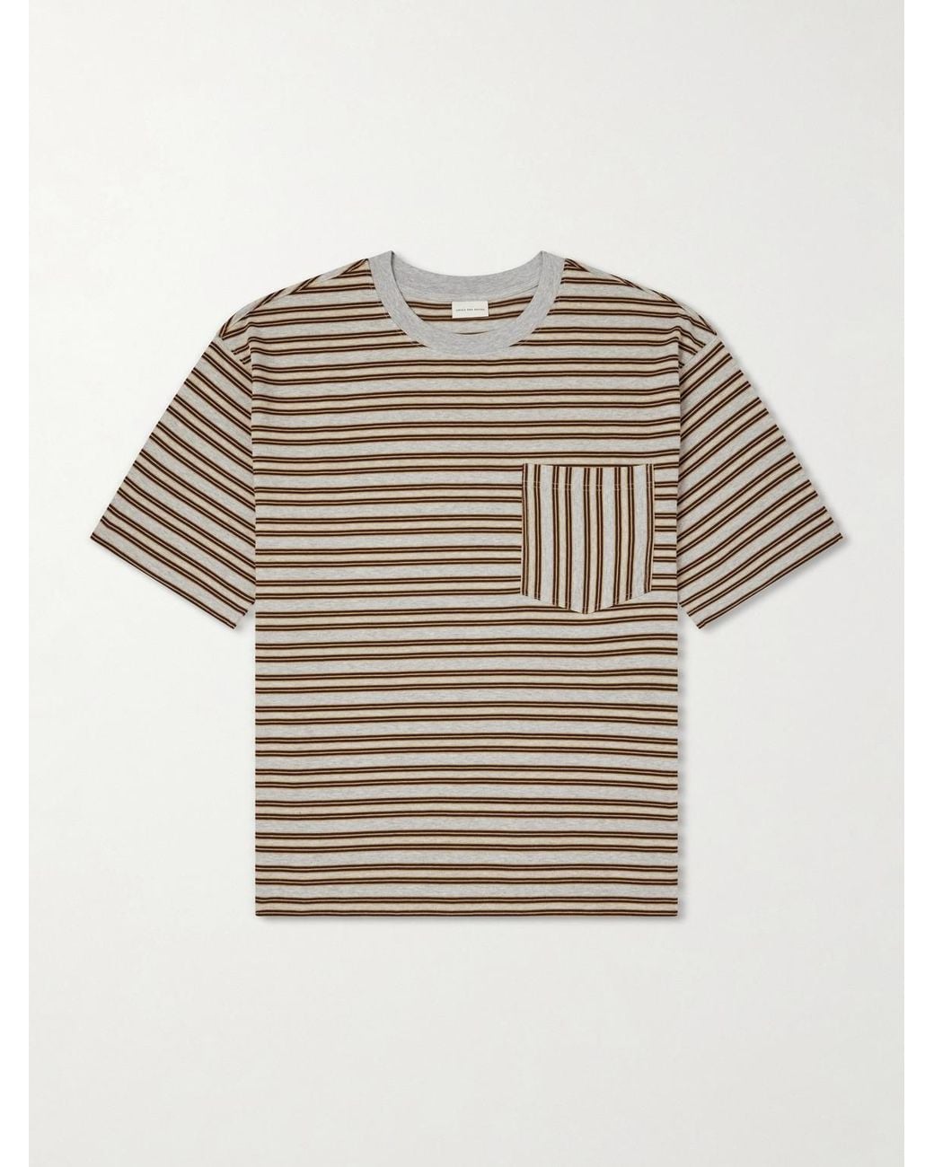 Dries Van Noten Gray Striped Cotton-Jersey T-Shirt for men