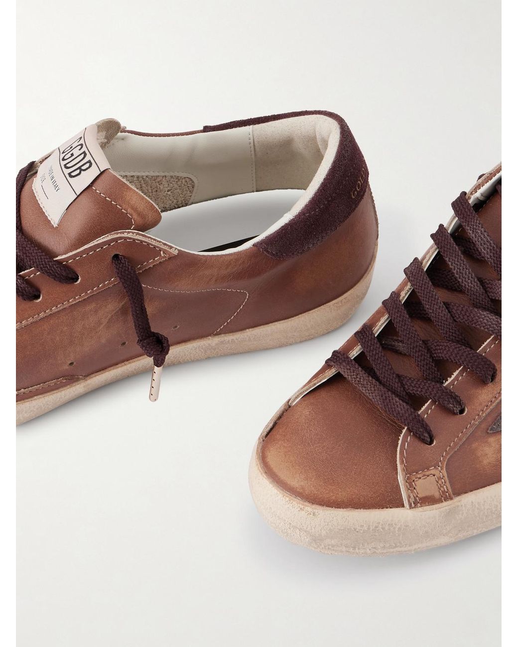 Golden Goose Deluxe Brand Brown Super-Star Private Edt Distressed Suede-Trimmed Leather Sneakers for men