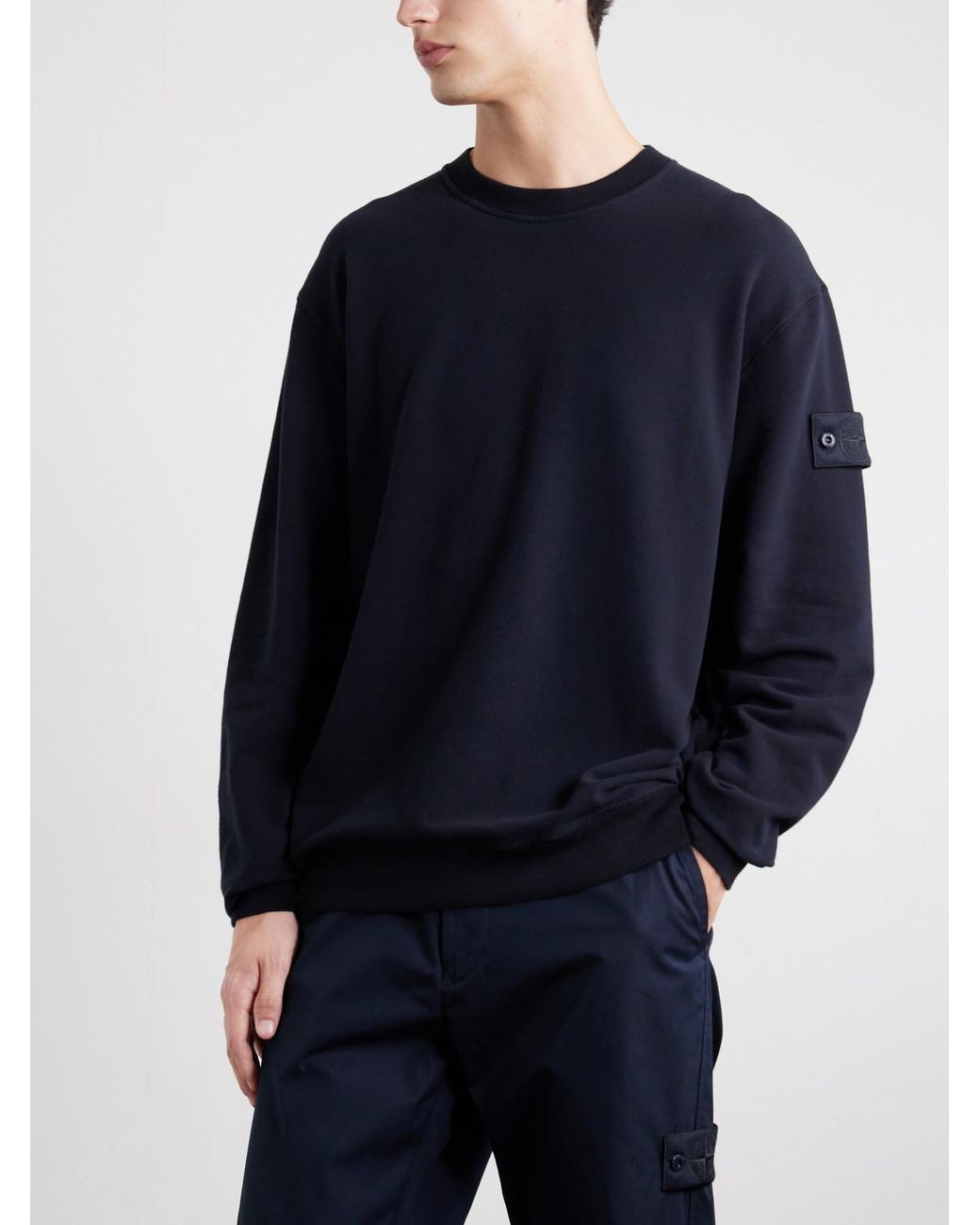 Stone Island Blue Ghost Logo-Appliquéd Stretch Cotton-Jersey Sweatshirt for men
