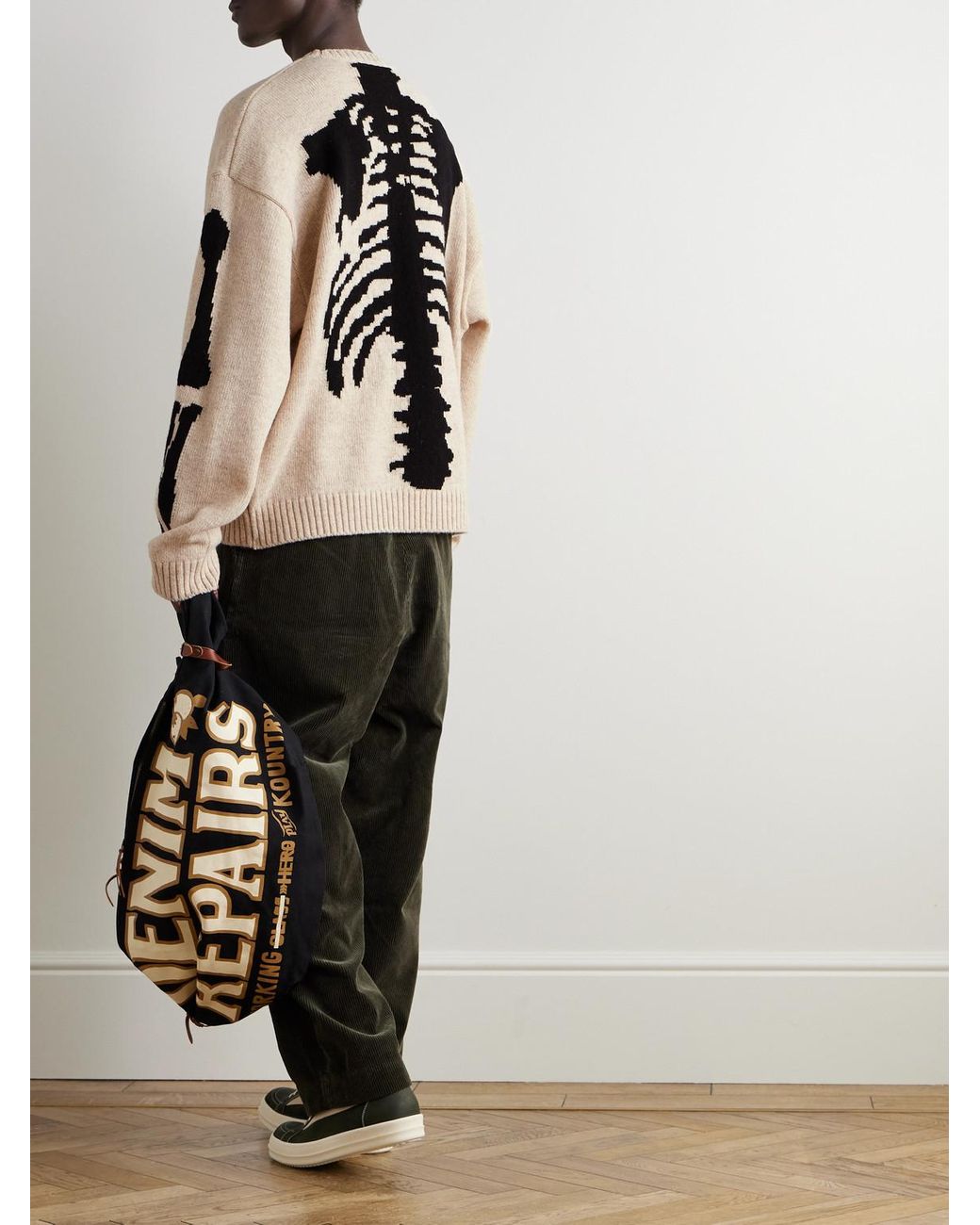 Kapital Natural Oversized Intarsia Wool Sweater for men