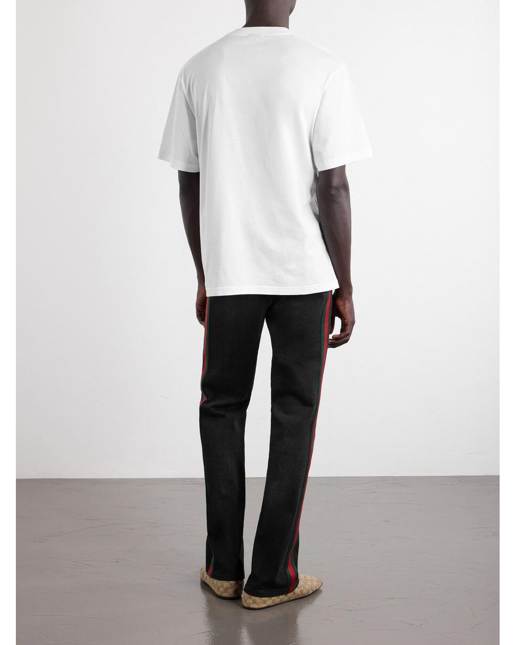 Gucci White Webbing-Printed Cotton-Jersey T-Shirt for men