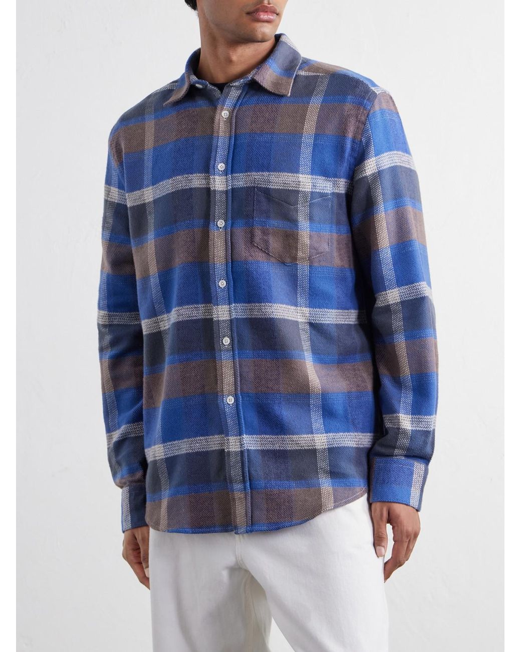 Portuguese Flannel Blue Alpino Checked Cotton-Flannel Shirt for men