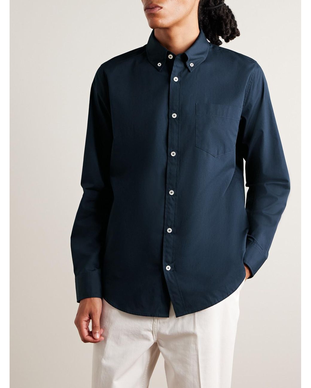 Ghiaia Blue Button-Down Collar Cotton-Poplin Shirt for men