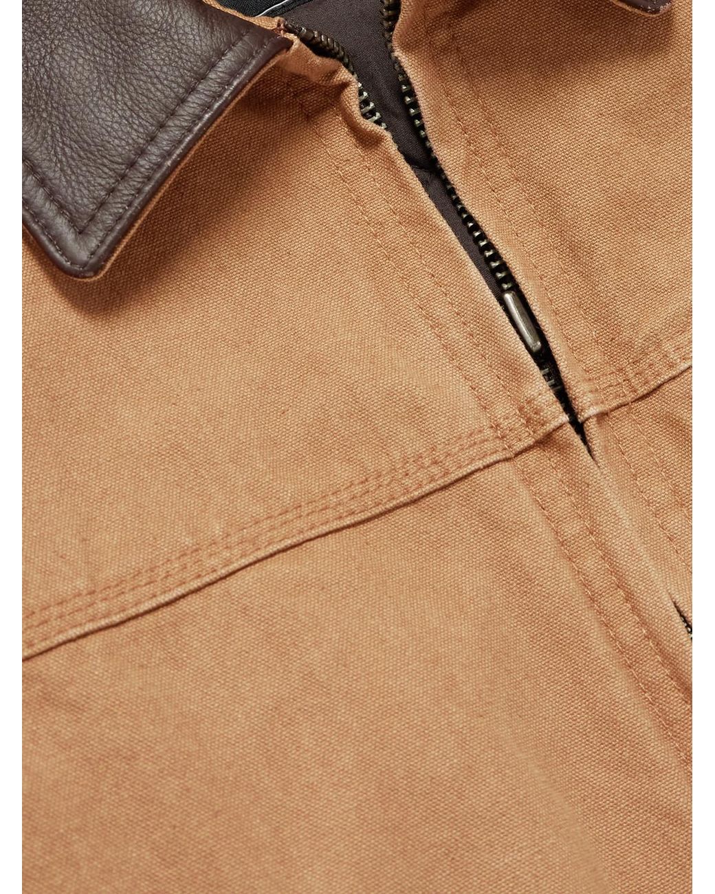 FRIZMWORKS Leather-Trimmed Distressed Cotton-Canvas Jacket in Natural für Herren