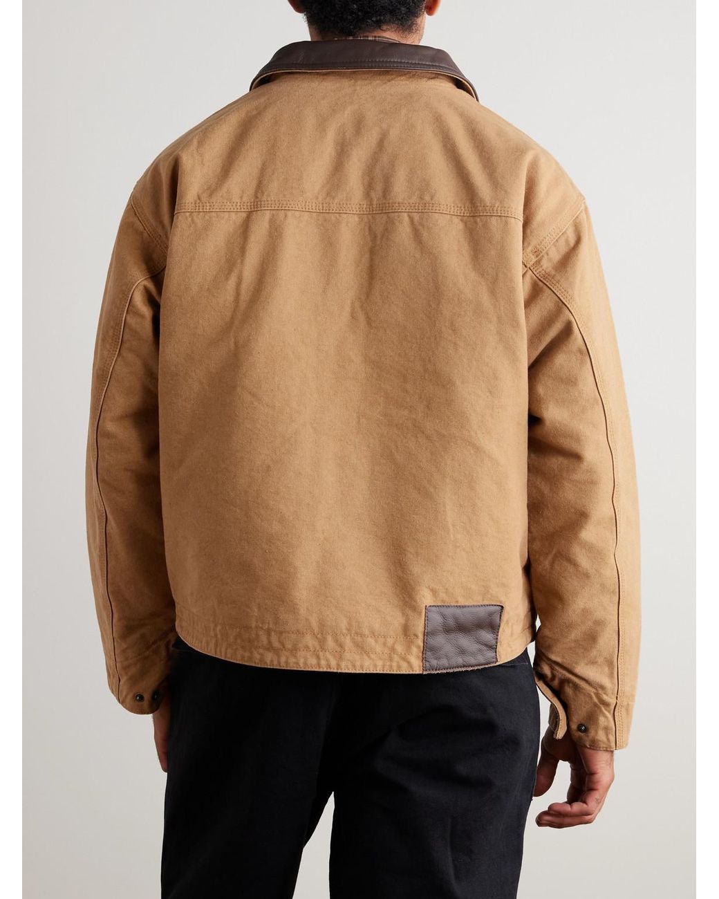 FRIZMWORKS Leather-Trimmed Distressed Cotton-Canvas Jacket in Natural für Herren