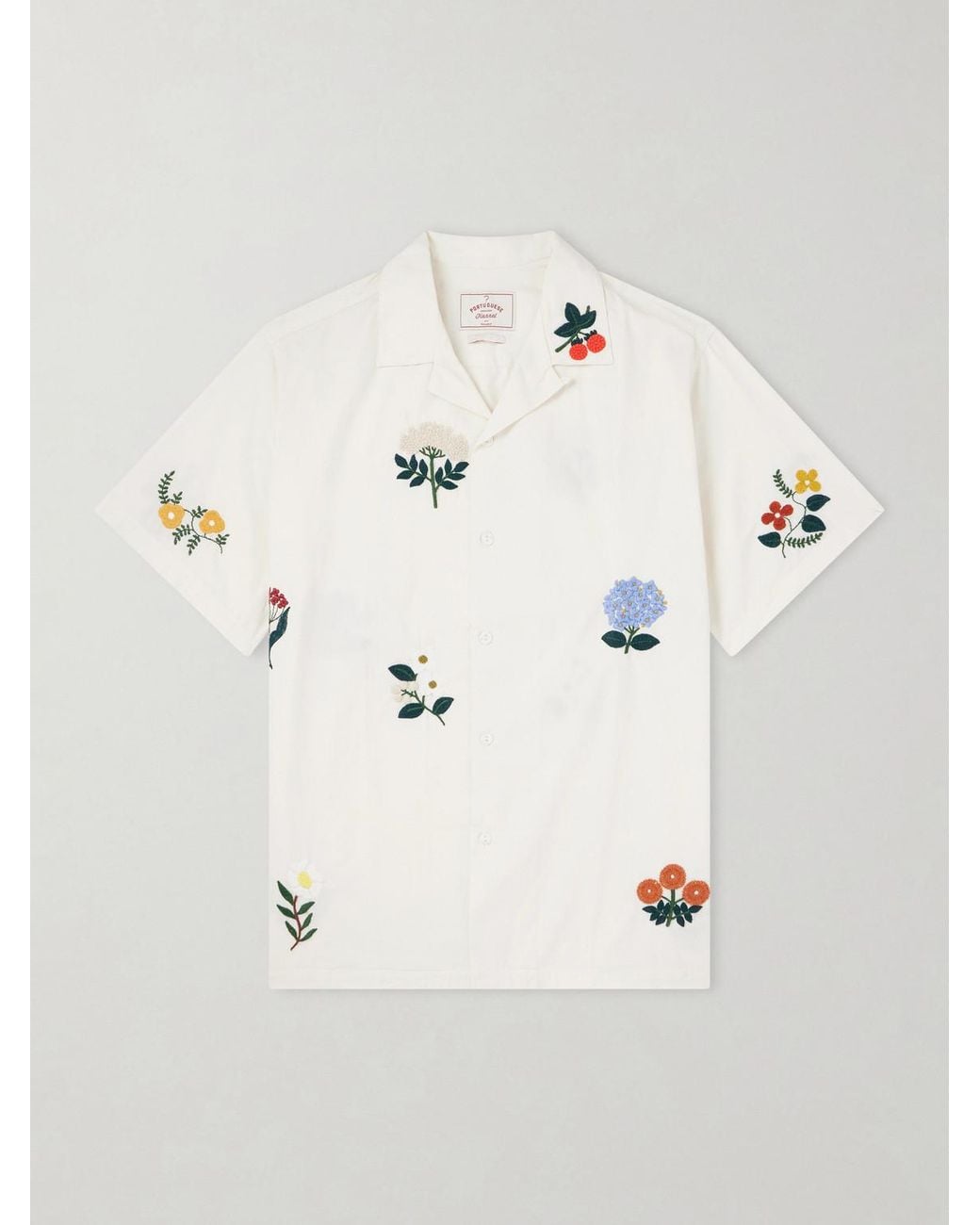 Portuguese Flannel Natural Embroidered Organic Cotton Shirt for men