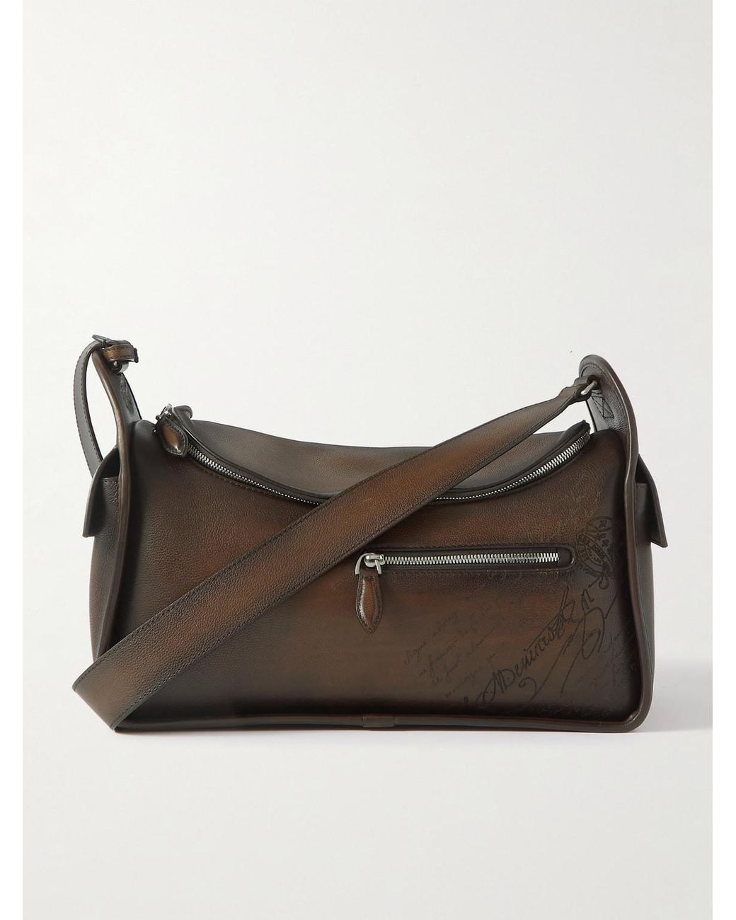 Berluti Gray Périple Barrel Scritto Venezia Leather Softy Messenger Bag for men
