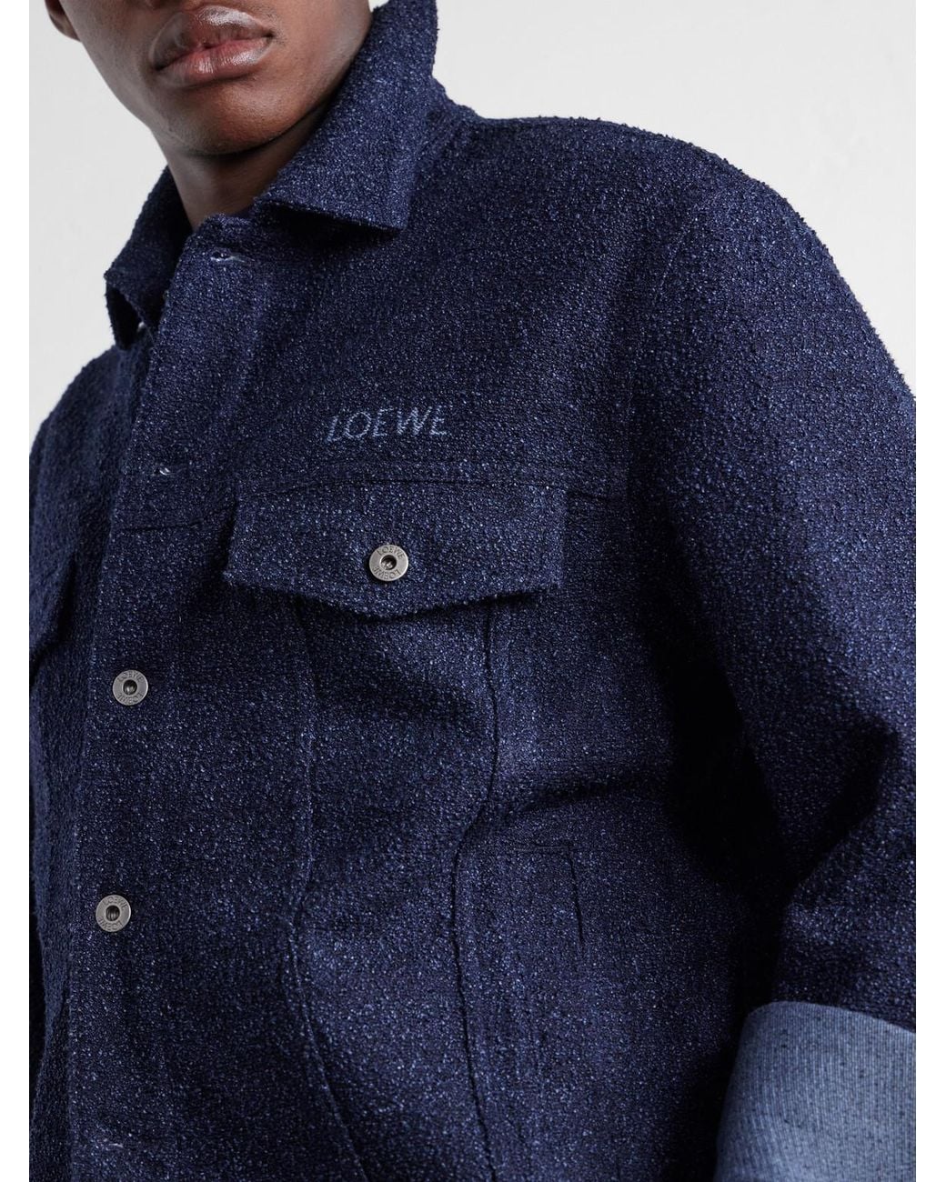 Loewe Blue Logo-Embroidered Textured Denim Jacket for men