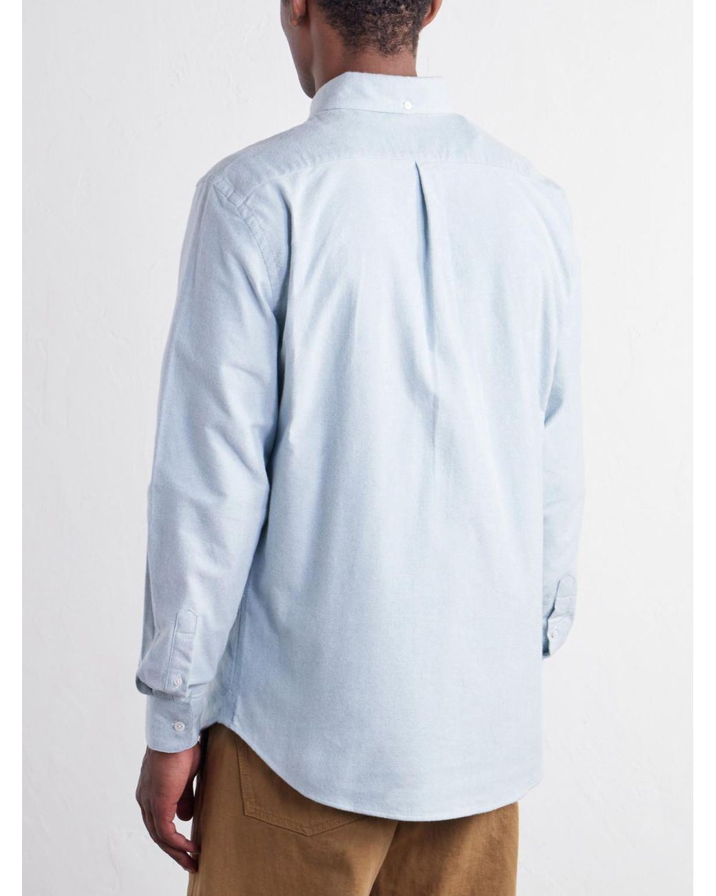 Portuguese Flannel Blue Button-Down Brushed-Cotton Oxford Shirt for men