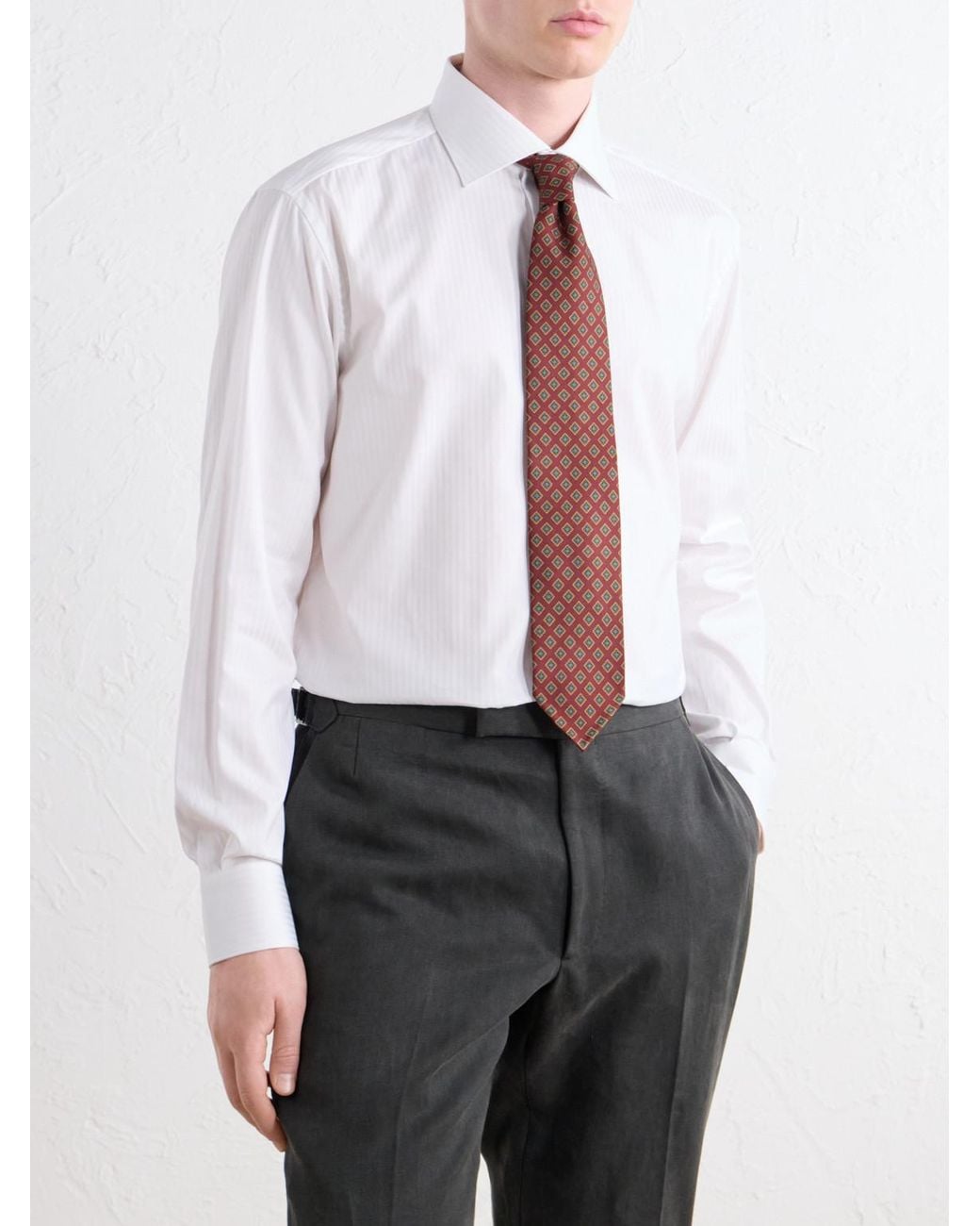 Brioni White William Striped Cotton-twill Shirt for men