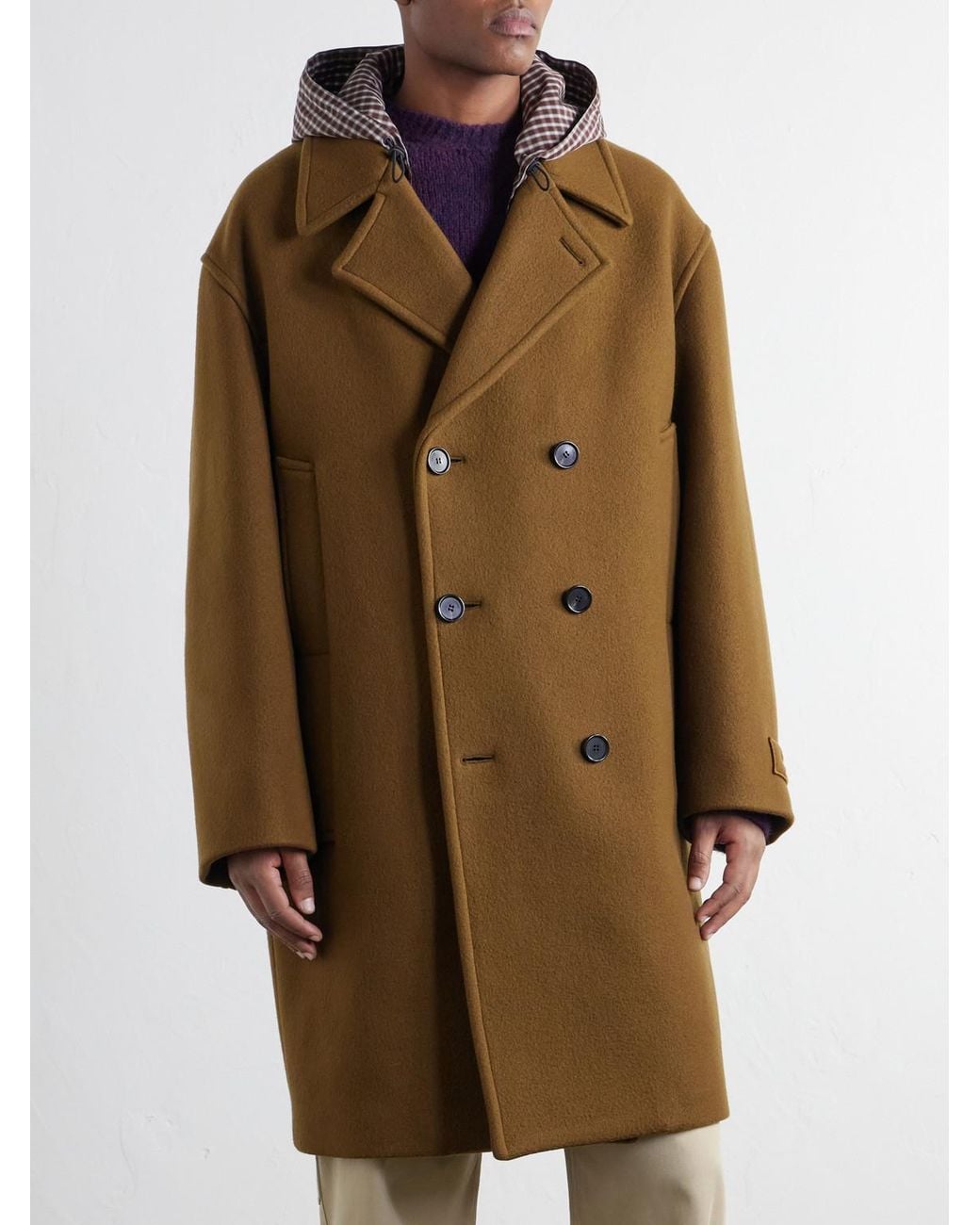 Loewe Natural Double-Breasted Hooded Wool-Blend Felt Coat for men