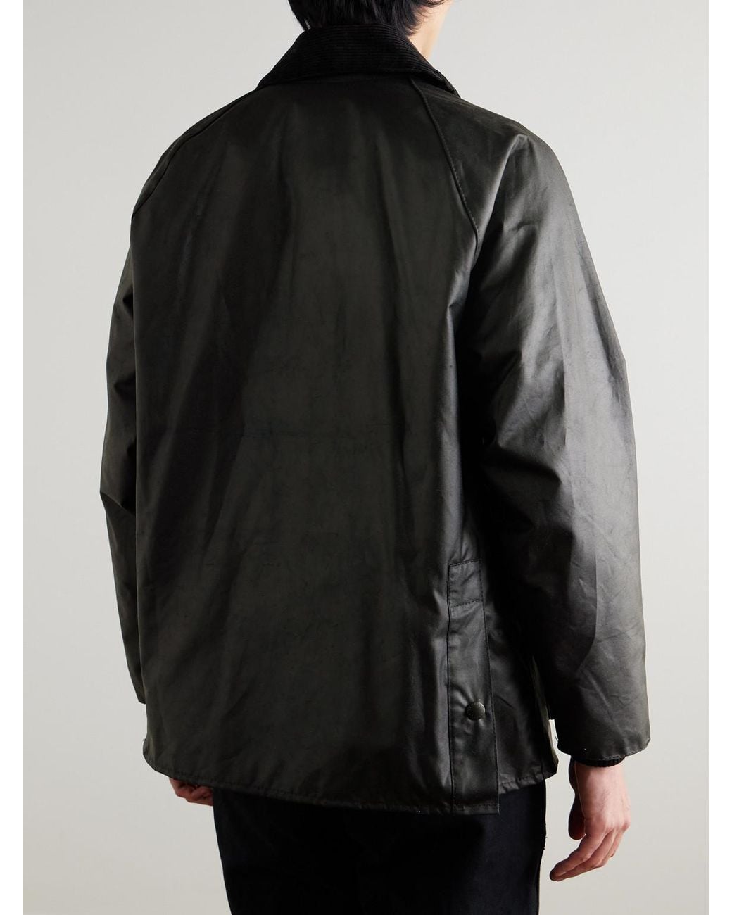 Bedale Corduroy-Trimmed Waxed-Cotton Jacket di Barbour in Black da Uomo