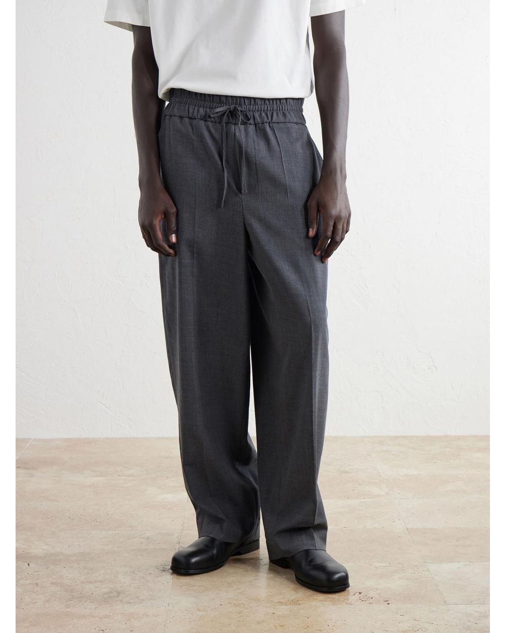 AMI Gray Wide-Leg Virgin Wool Trousers for men