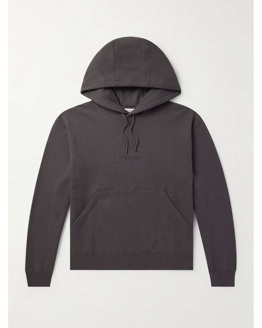 Saint Laurent Gray Logo-Embroidered Cotton-Jersey Hoodie for men