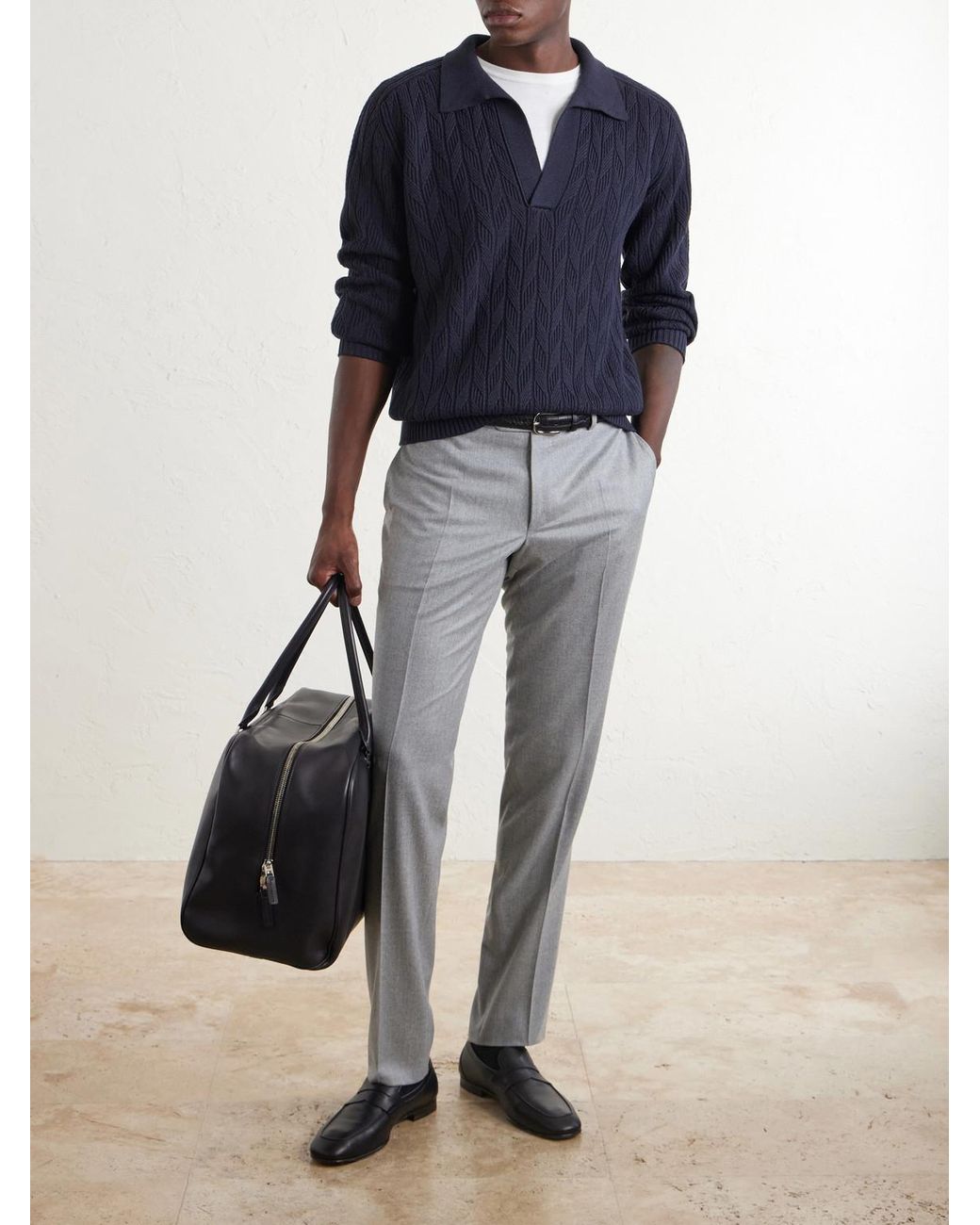 Canali Blue Textured Wool Polo Sweater for men