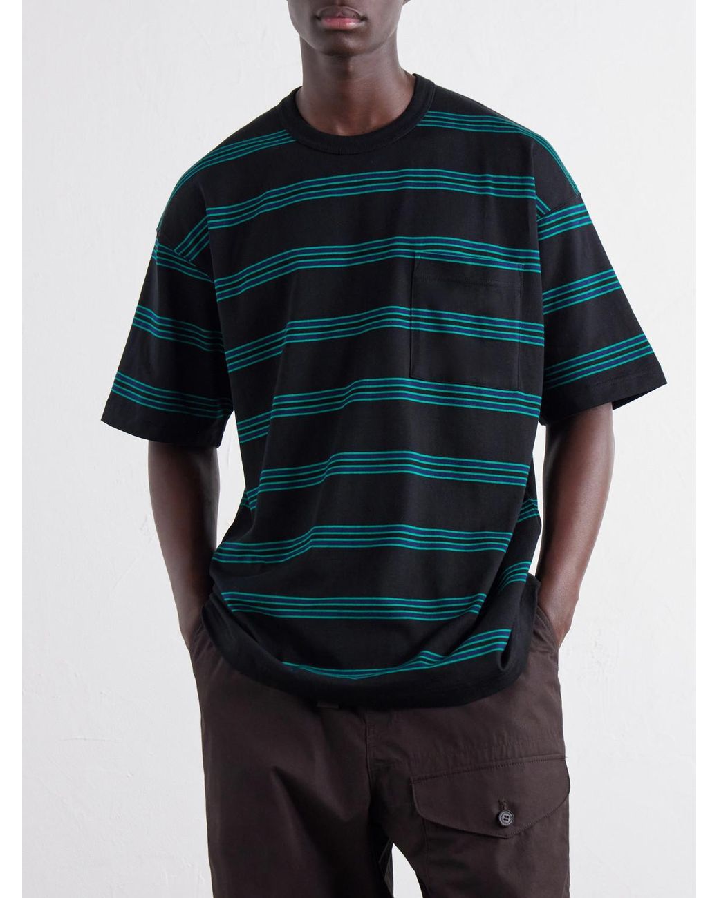Comme des Garçons Green Striped Cotton-Jersey T-Shirt for men