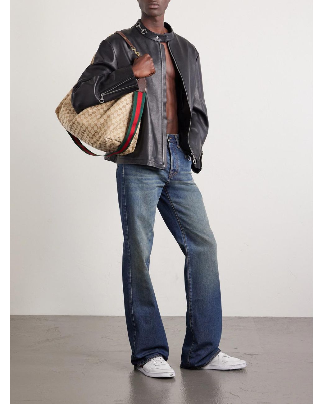 Gucci Natural Brera Large Leather-Trimmed Canvas-Jacquard Tote Bag for men