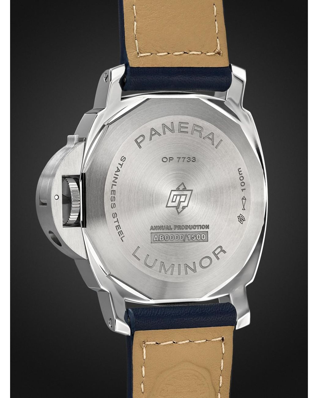 Panerai Black Luminor Blu Mare Hand-wound Stainless Steel Watch for men