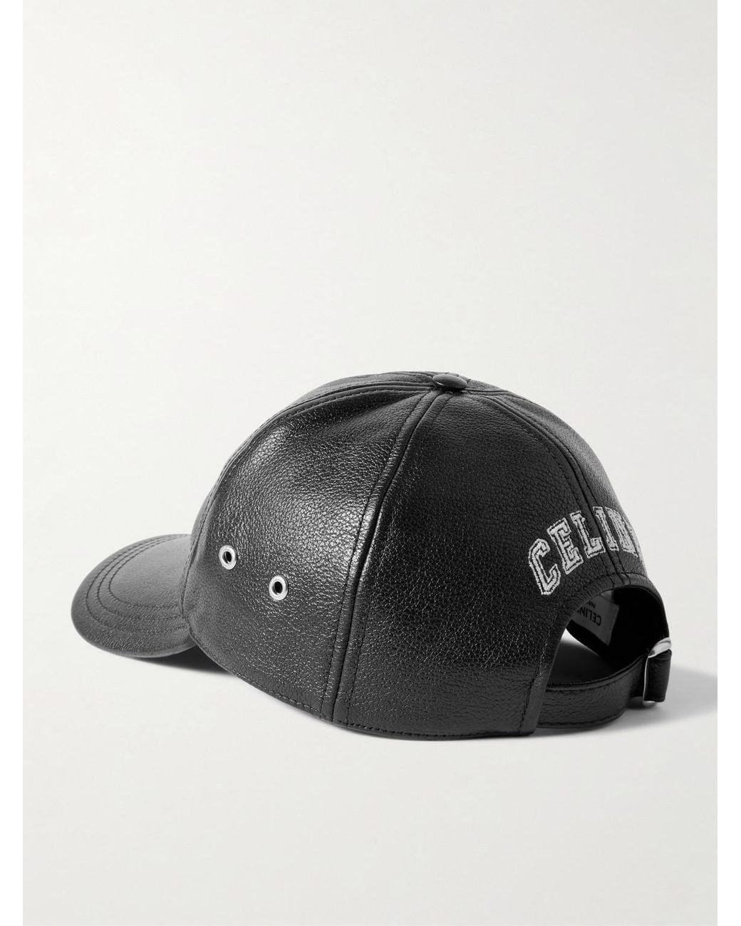 Logo-Appliquéd Embroidered Full-Grain Leather Baseball Cap di Céline in Black da Uomo