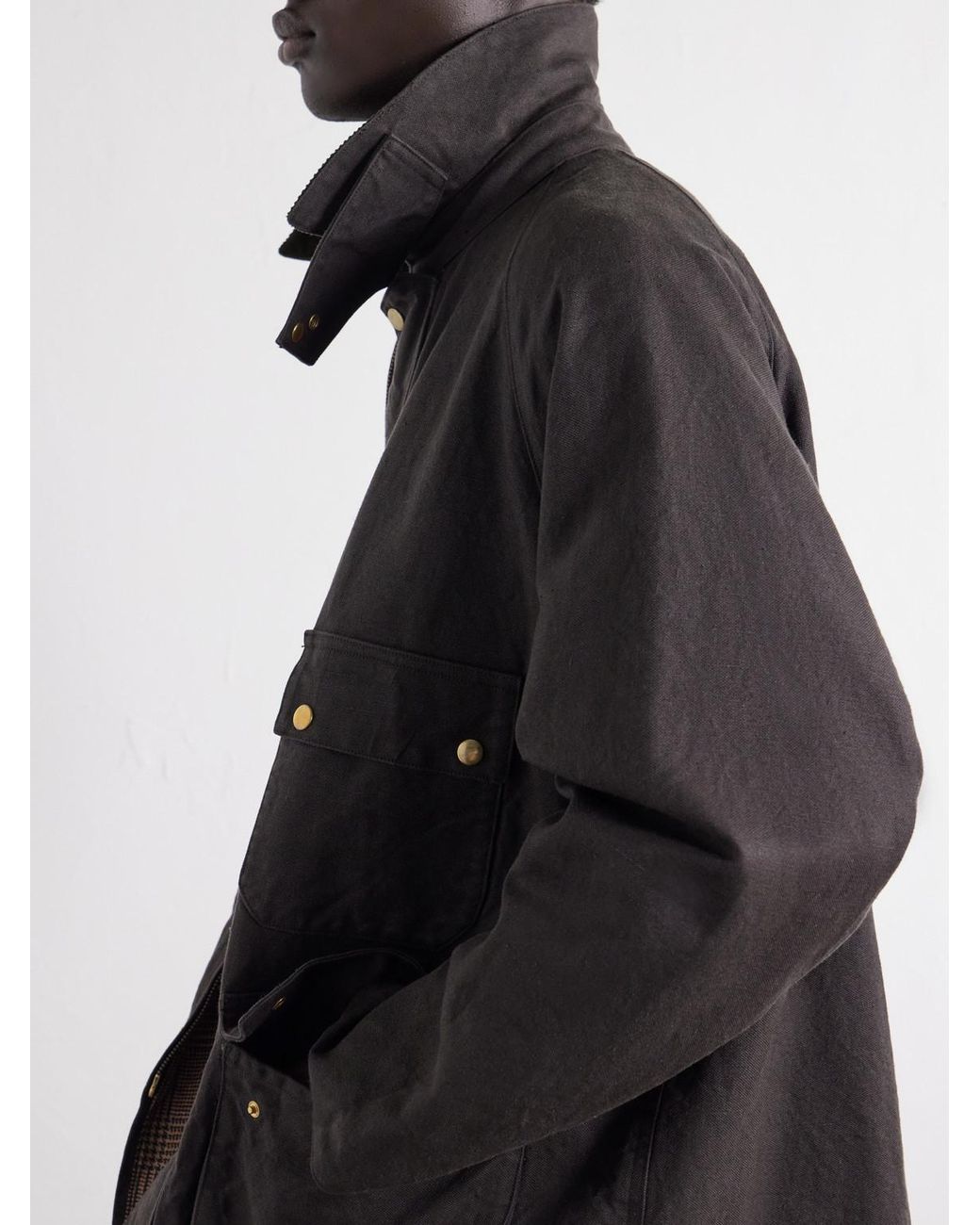 A.PRESSE Black Corduroy-Trimmed Cotton-Blend Jacket for men