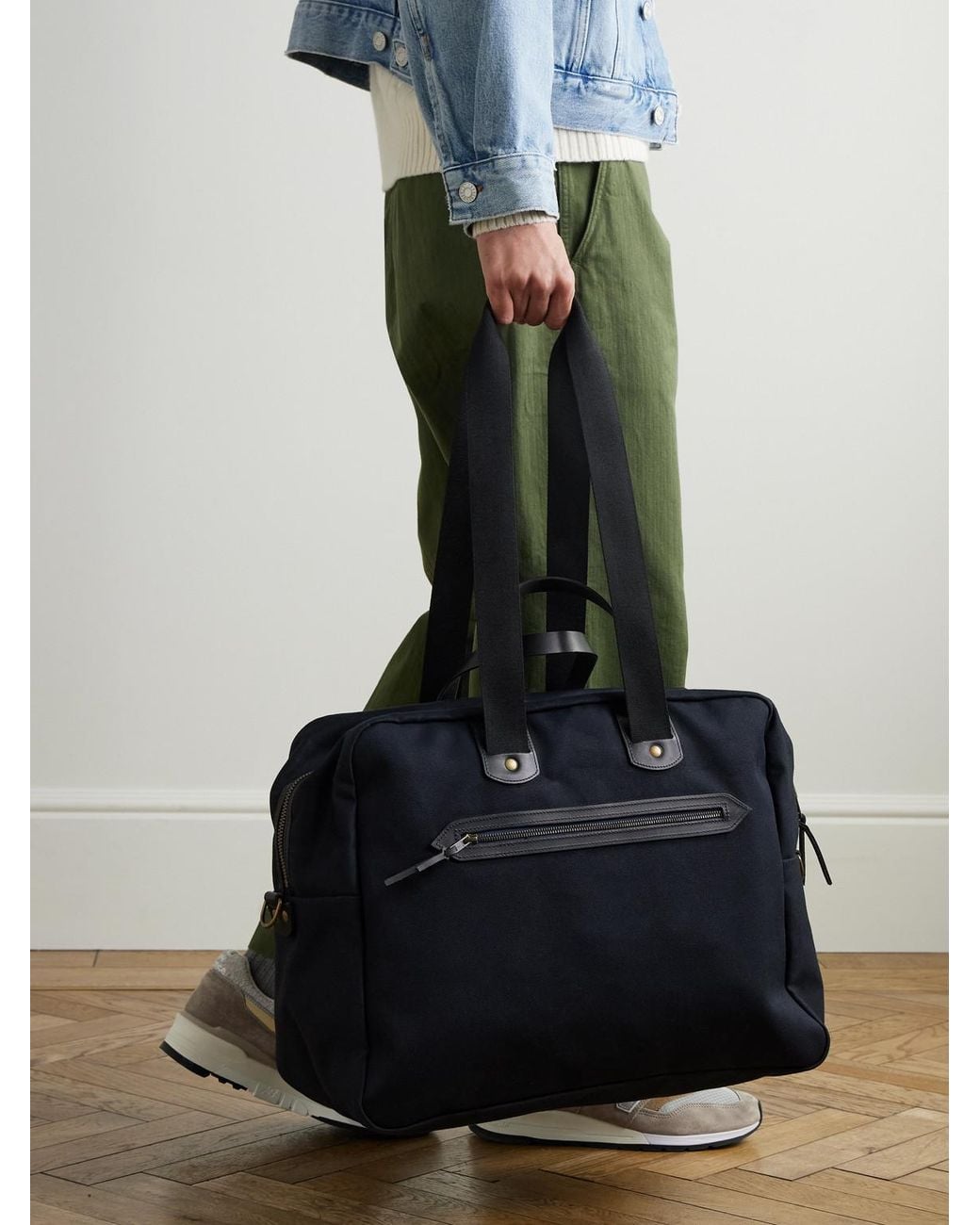 Bleu De Chauffe Blue Sac Voyage Leather-Trimmed Waxed Cotton-Canvas Weekend Bag for men