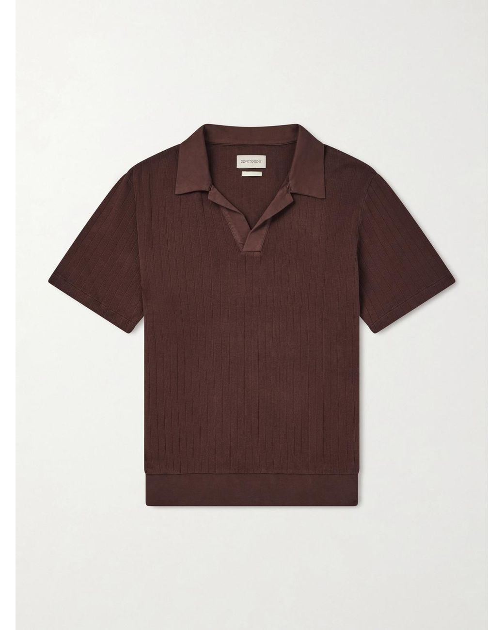 Oliver Spencer Brown Westcott Open-Collar Organic Cotton Polo Shirt for men