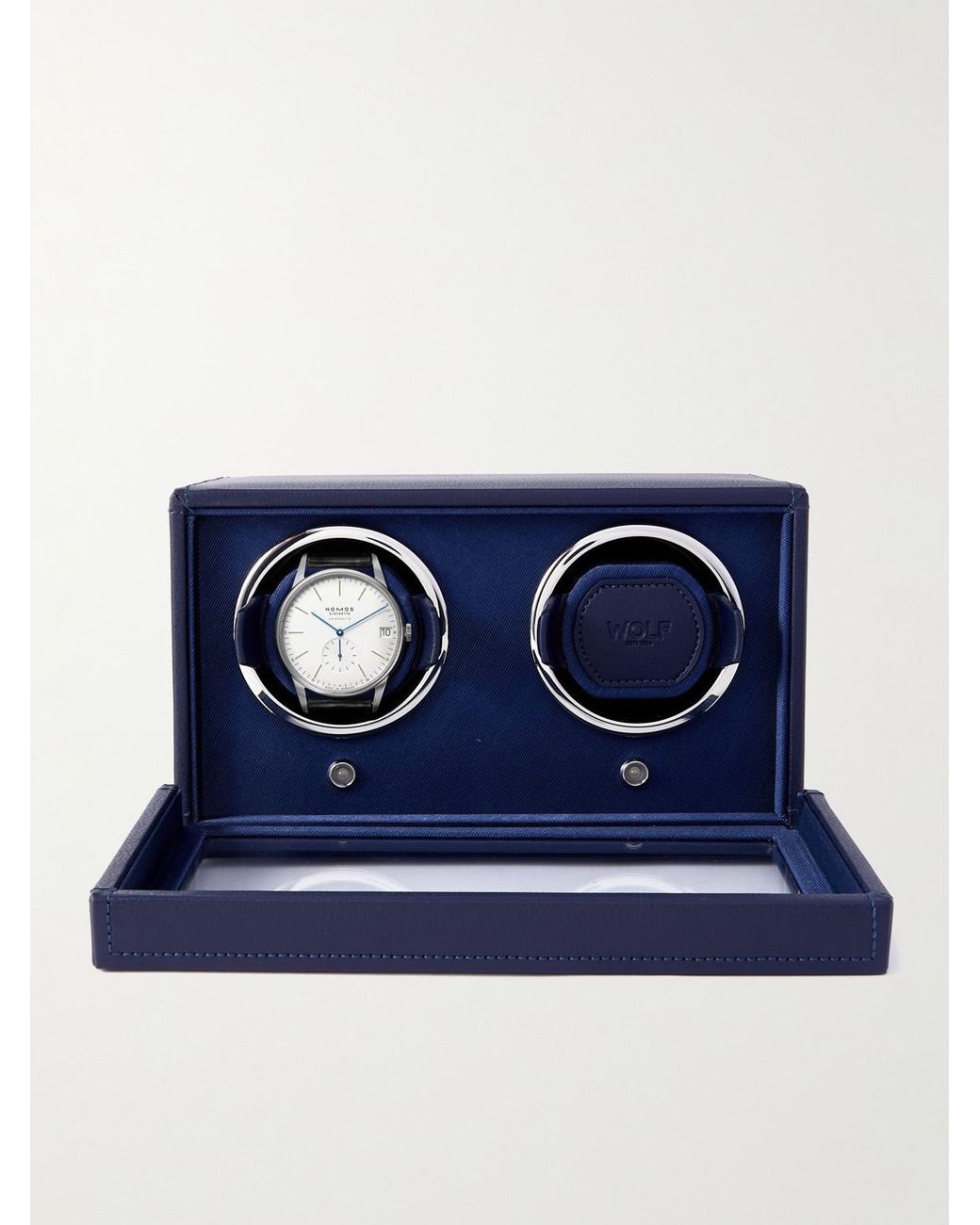 Wolf Blue Cub Full-Grain Vegan Double Watch Winder With Cover for men