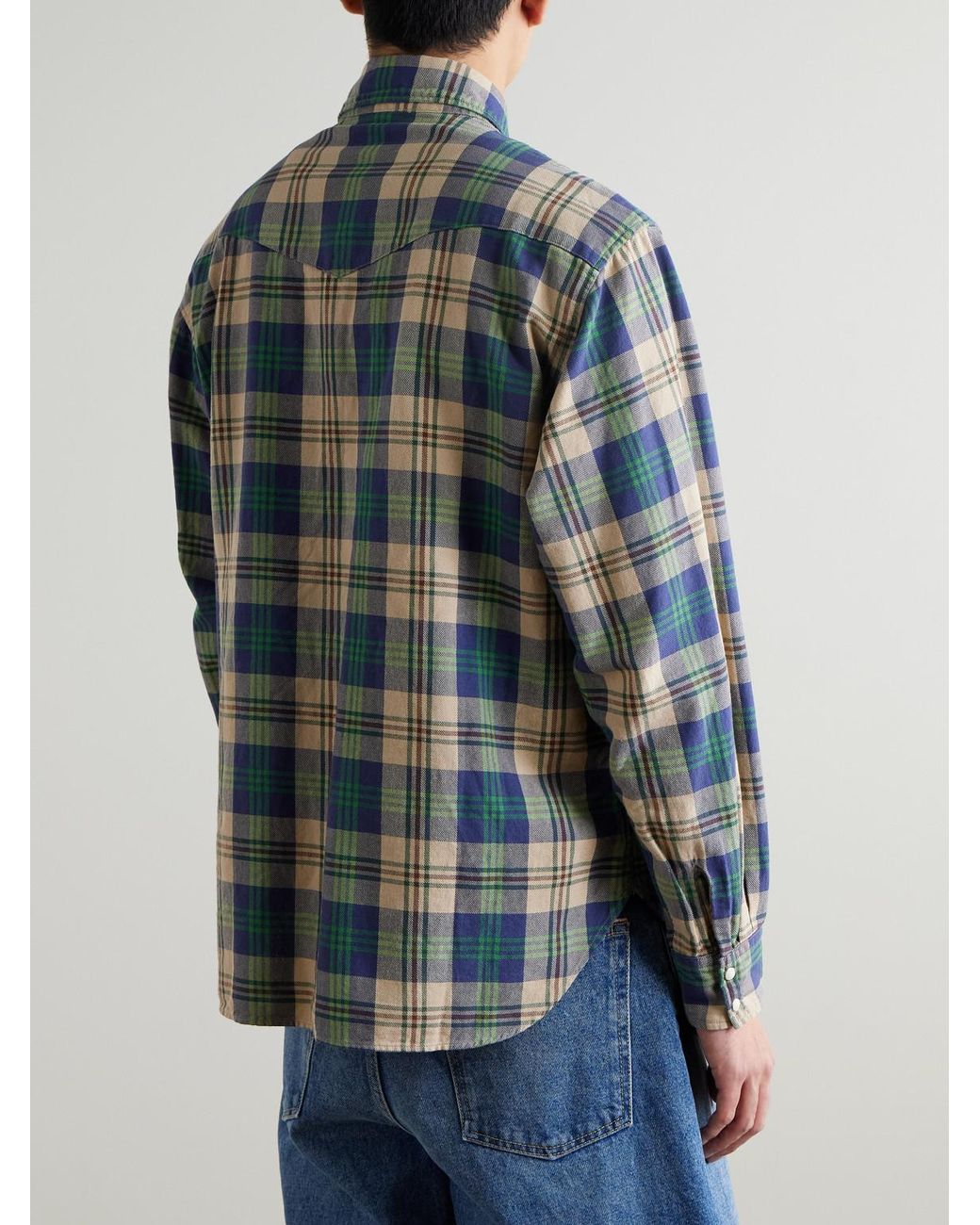 Kapital Blue Columbia Checked Cotton-Flannel Western Shirt for men