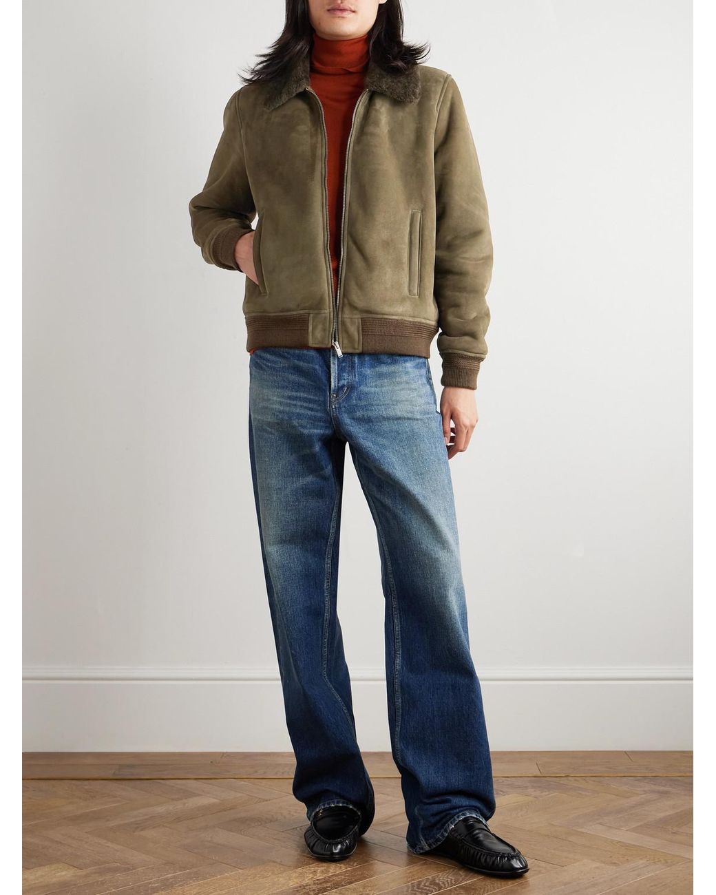 Saint Laurent Green Shearling Blouson Jacket for men