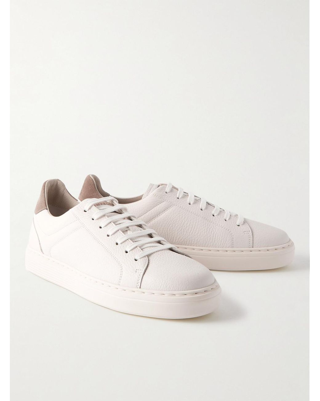 Brunello Cucinelli White Calfskin Trainers With Grain for men