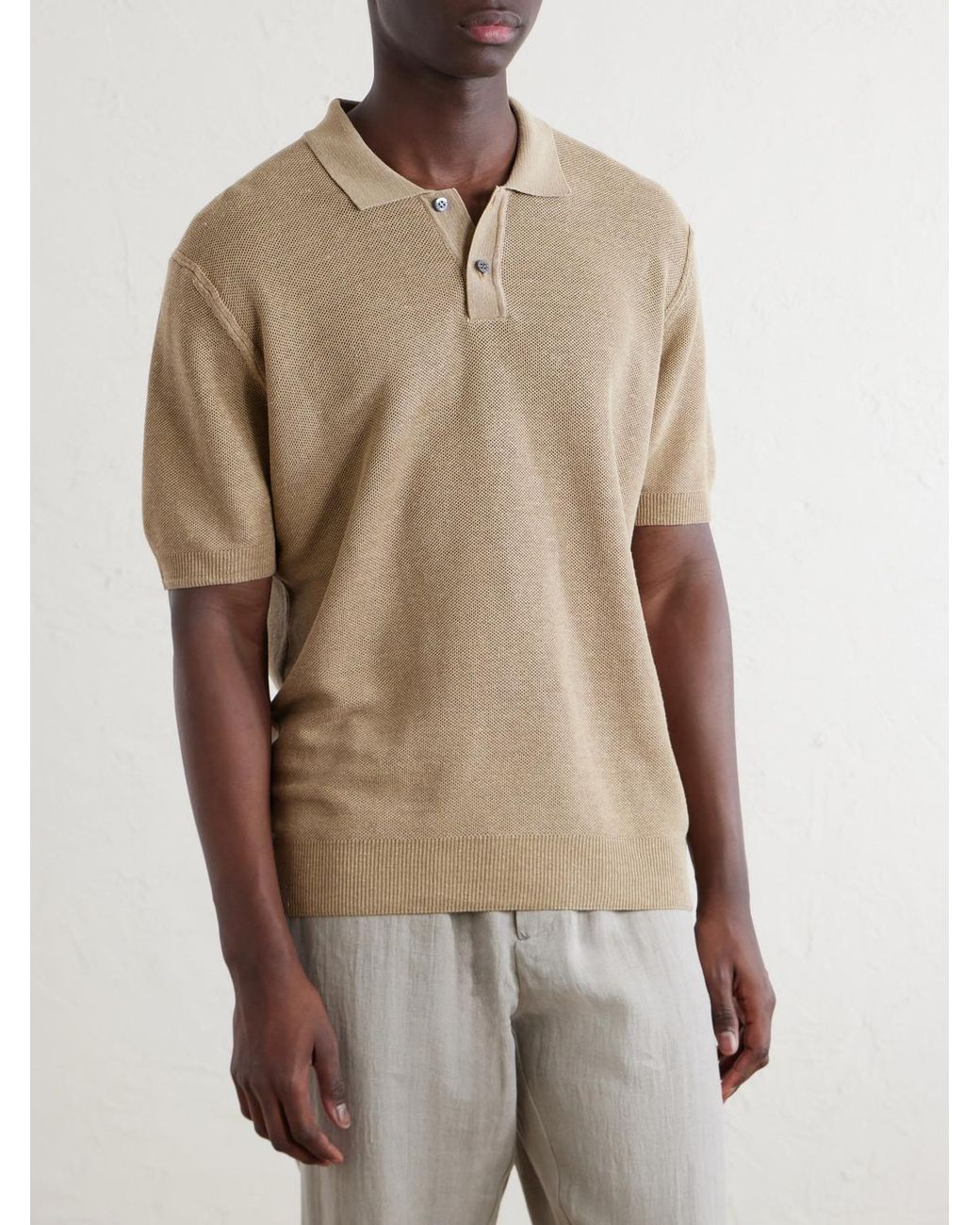 Sunspel Natural Honeycomb-Knit Linen And Silk-Blend Polo Shirt for men