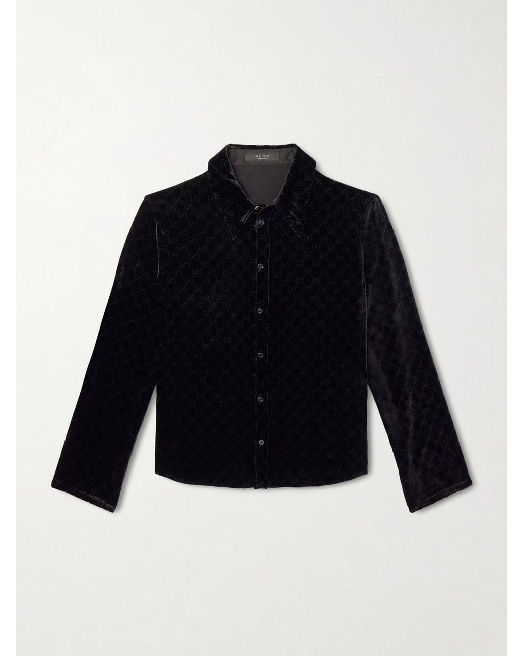 Gucci Blue Classic-Collar Slim-Fit Logo-Devoré Velvet Shirt for men
