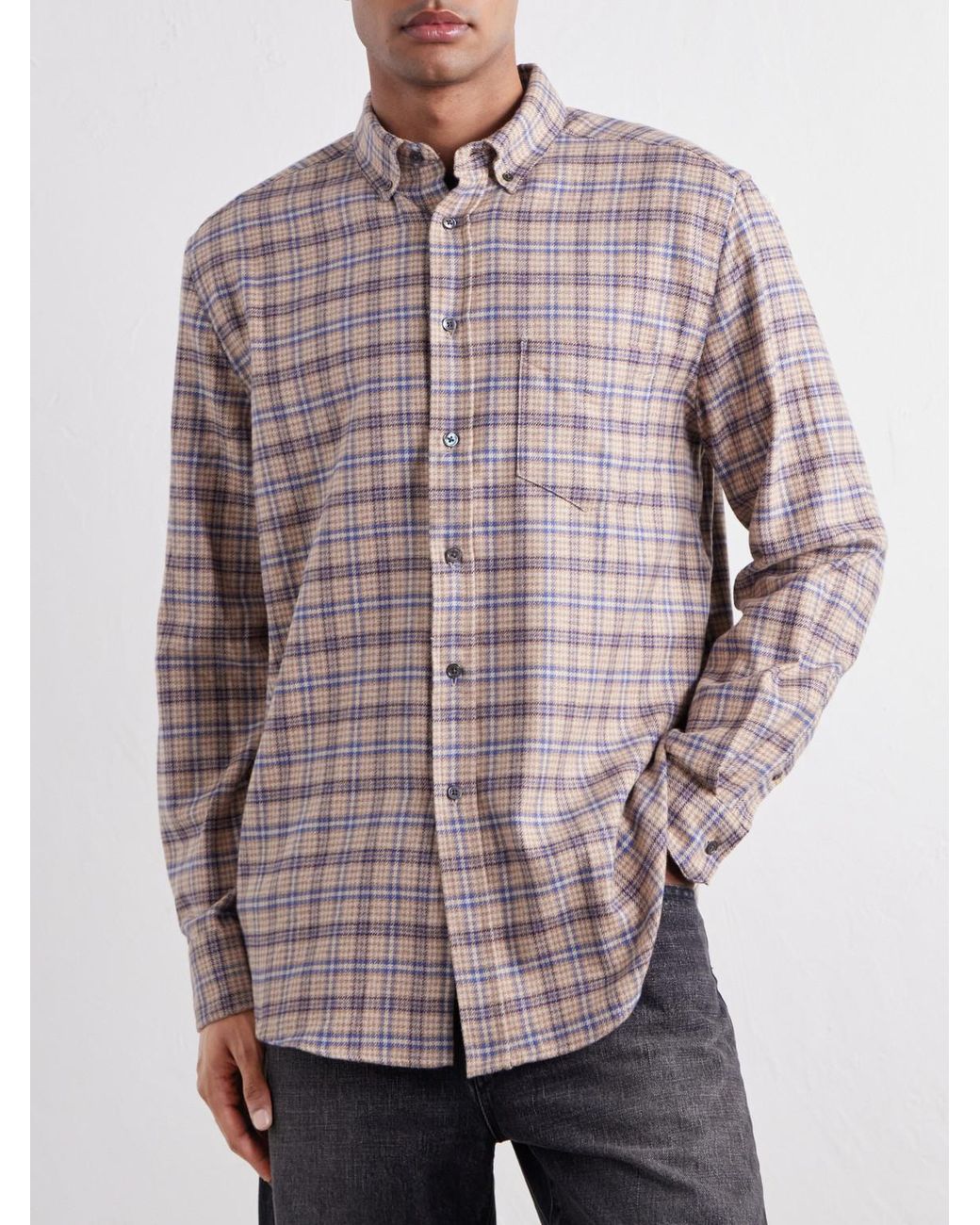 Portuguese Flannel Pink Cedar Checked Cotton-Flannel Shirt for men