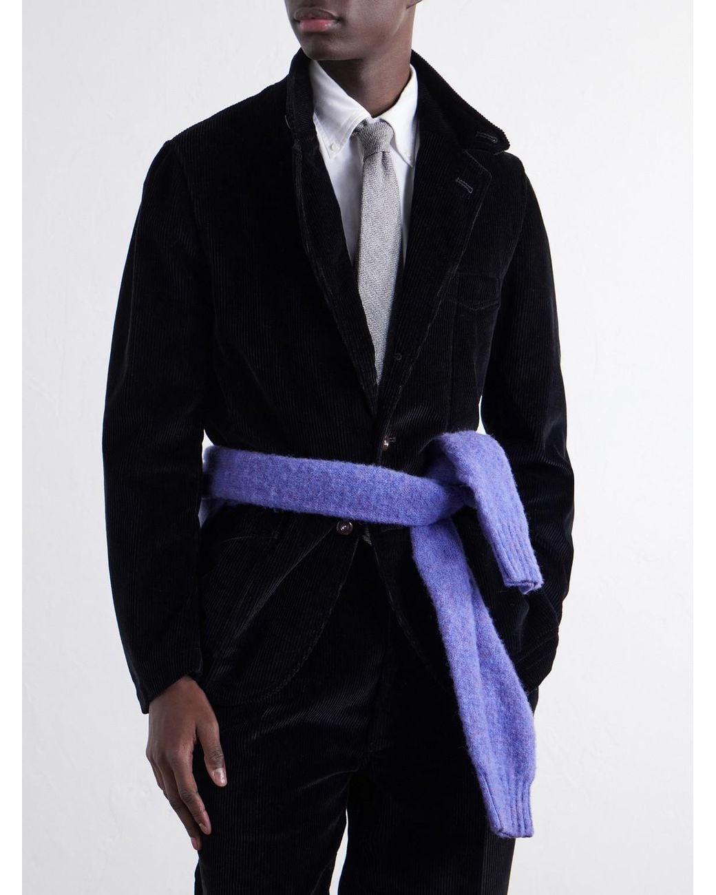 Drake's White 7Cm Herringbone Shetland Wool-Twill Tie for men