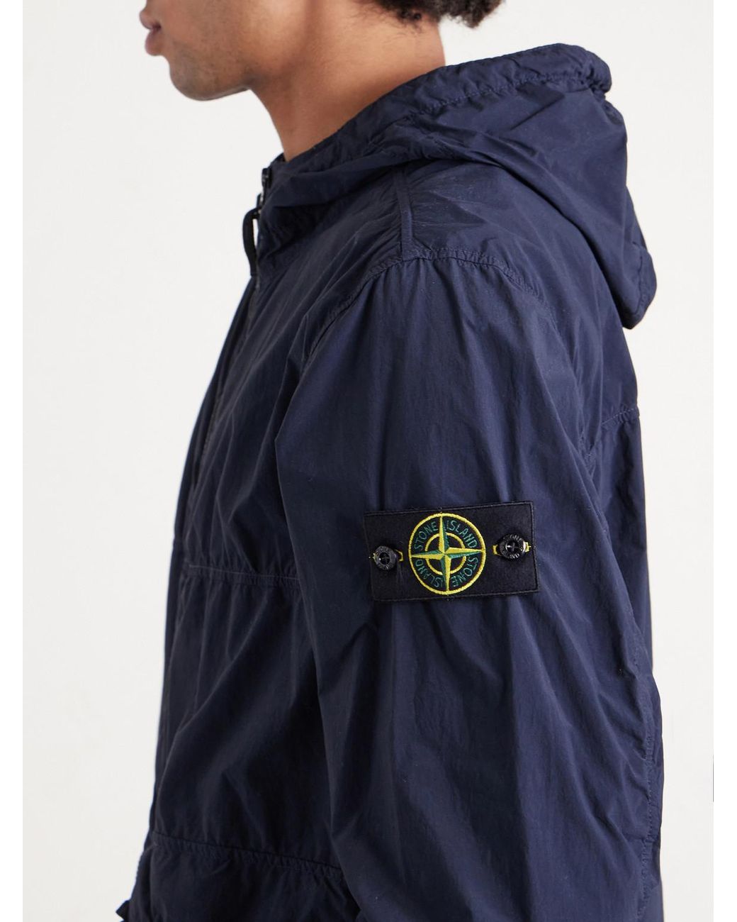 Stone Island Blue Hooded Brushed Recycled-Nylon Parka for men
