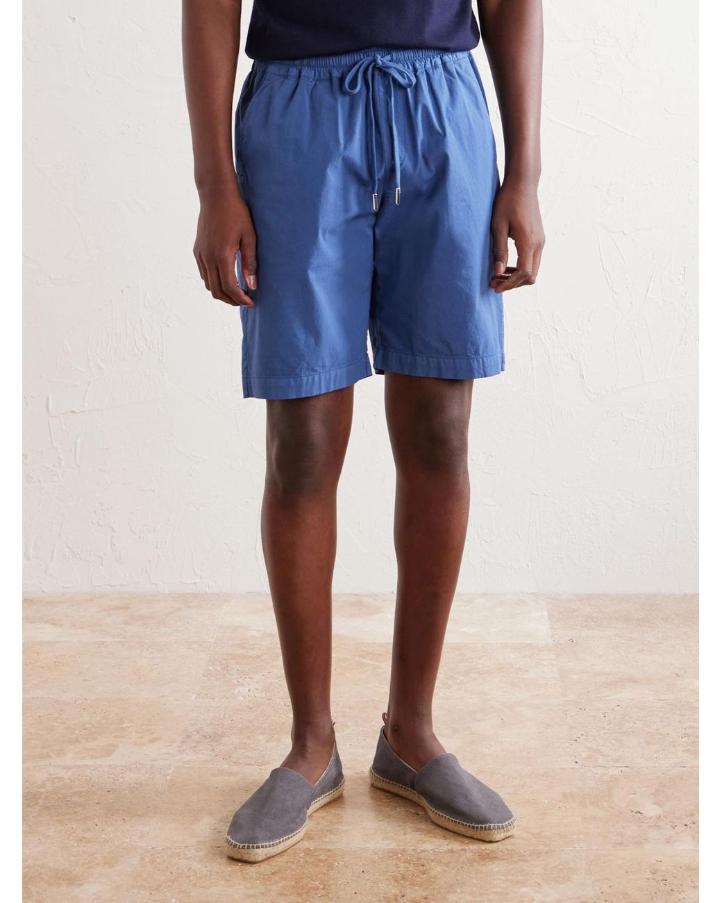 Fedeli Blue Alfa Straight-Leg Cotton-Blend Drawstring Shorts for men