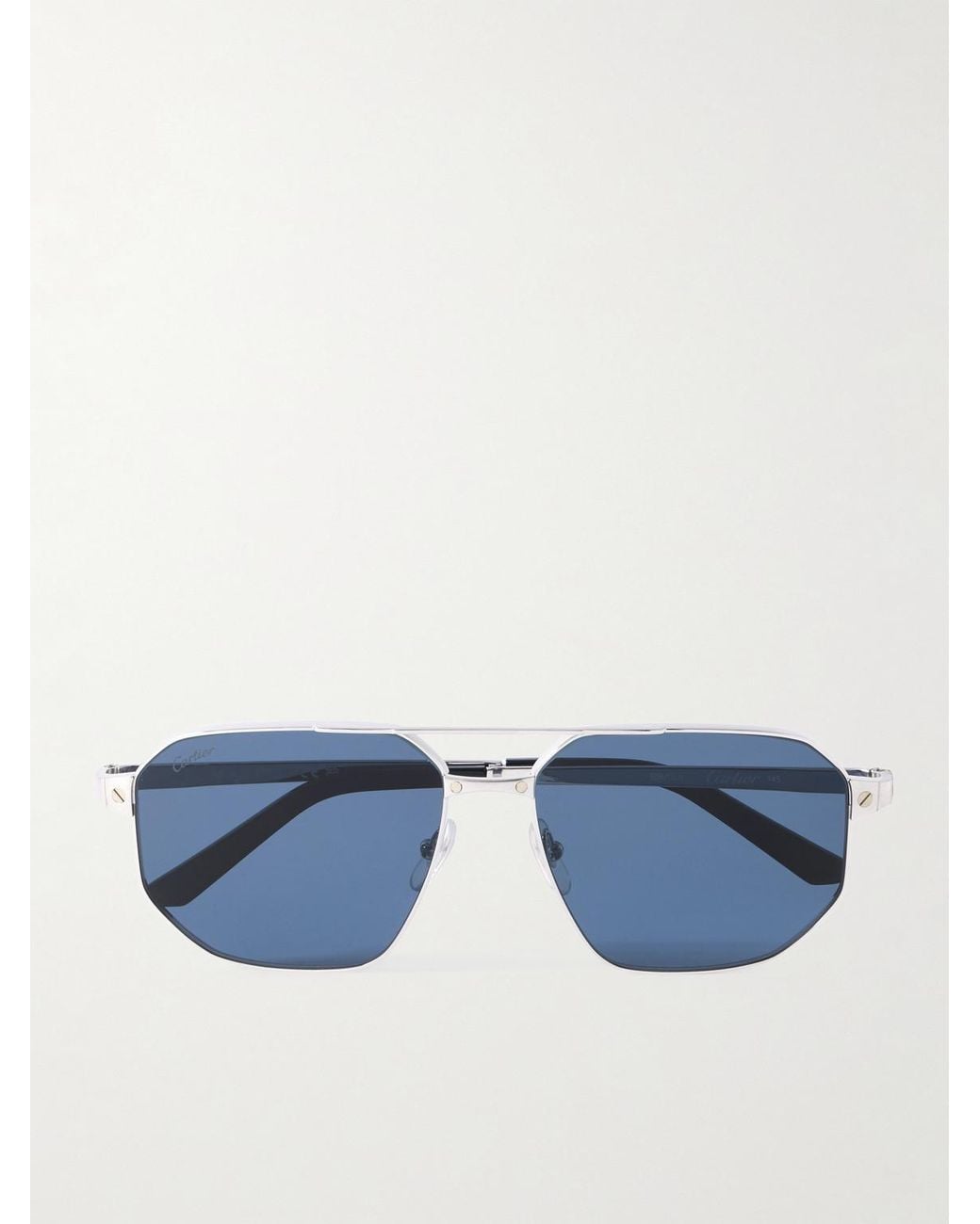 Cartier Blue Santos De Cartier Double-Bridge Aviator-Style And-Tone Sunglasses for men