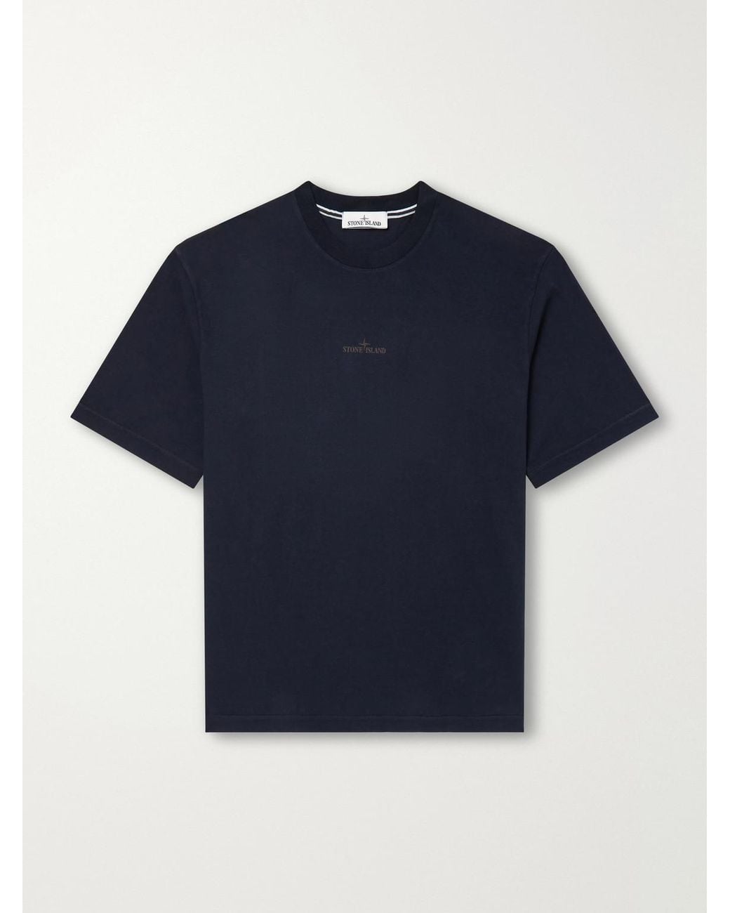 Stone Island Blue Garment-Dyed Printed Organic Cotton-Jersey T-Shirt for men