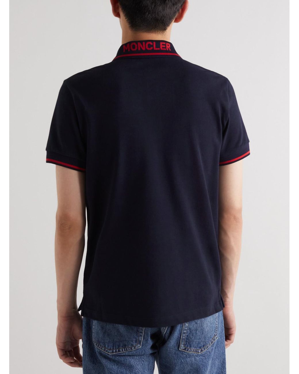 Moncler Blue Logo-Appliquéd Cotton-Piqué Polo Shirt for men