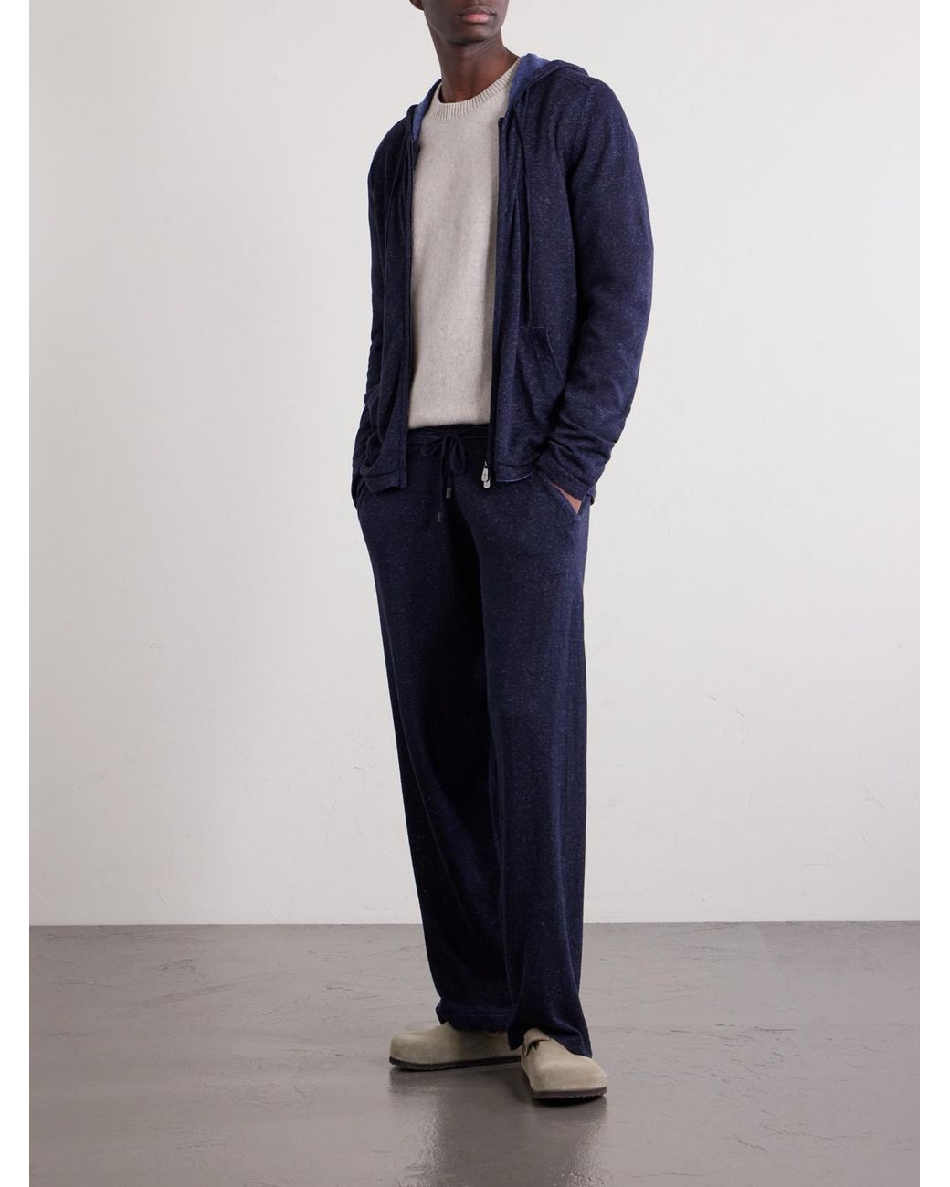 Piacenza 1733 Blue Knitted Silk And Linen-Blend Zip-Up Hoodie for men