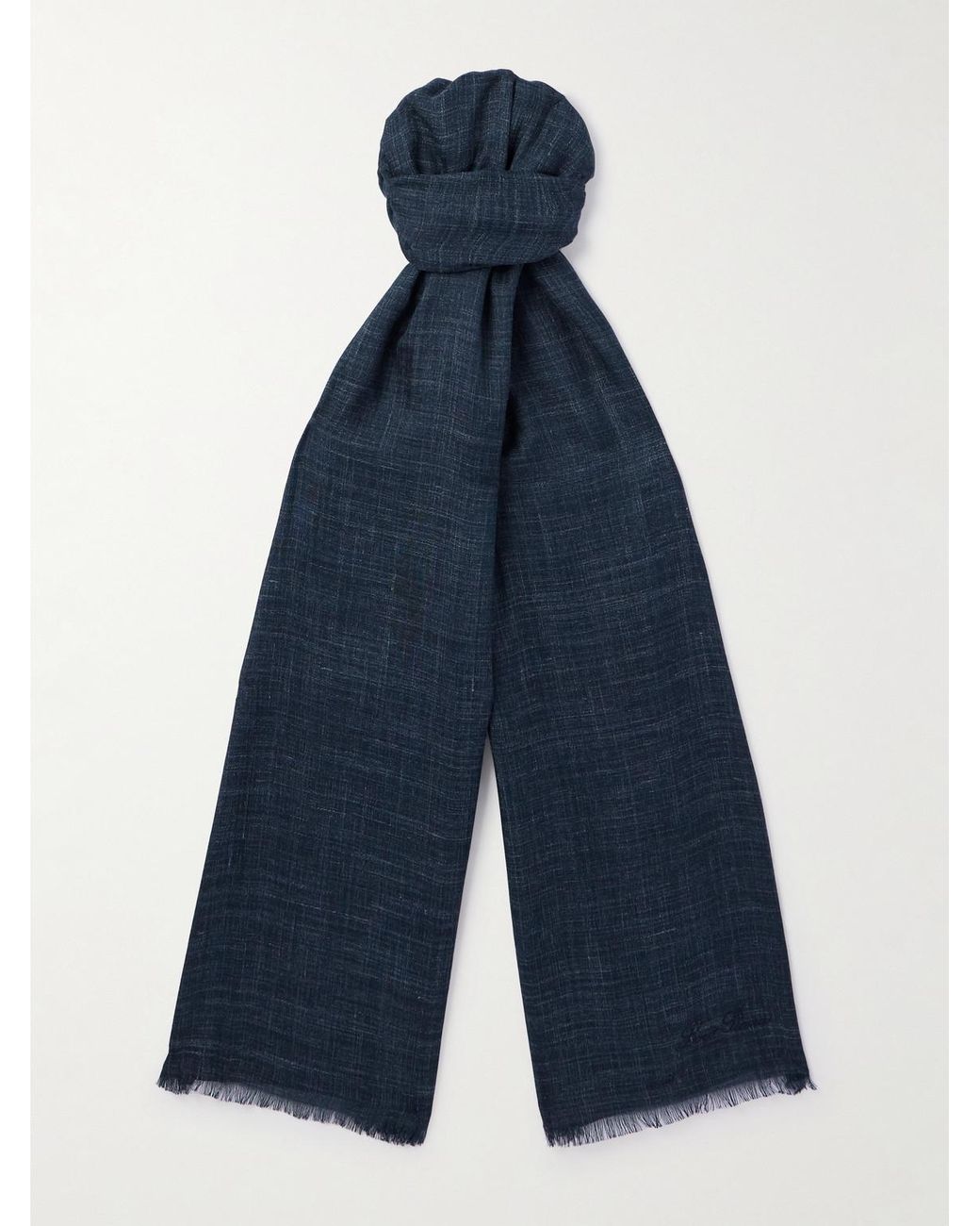 Loro Piana Blue Mitoku Logo-Embroidered Slub Silk And Linen-Blend Scarf for men