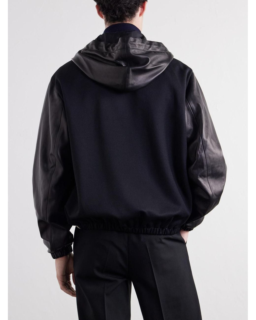 Wales Bonner Black Vista Striped Leather Hooded Jacket for men