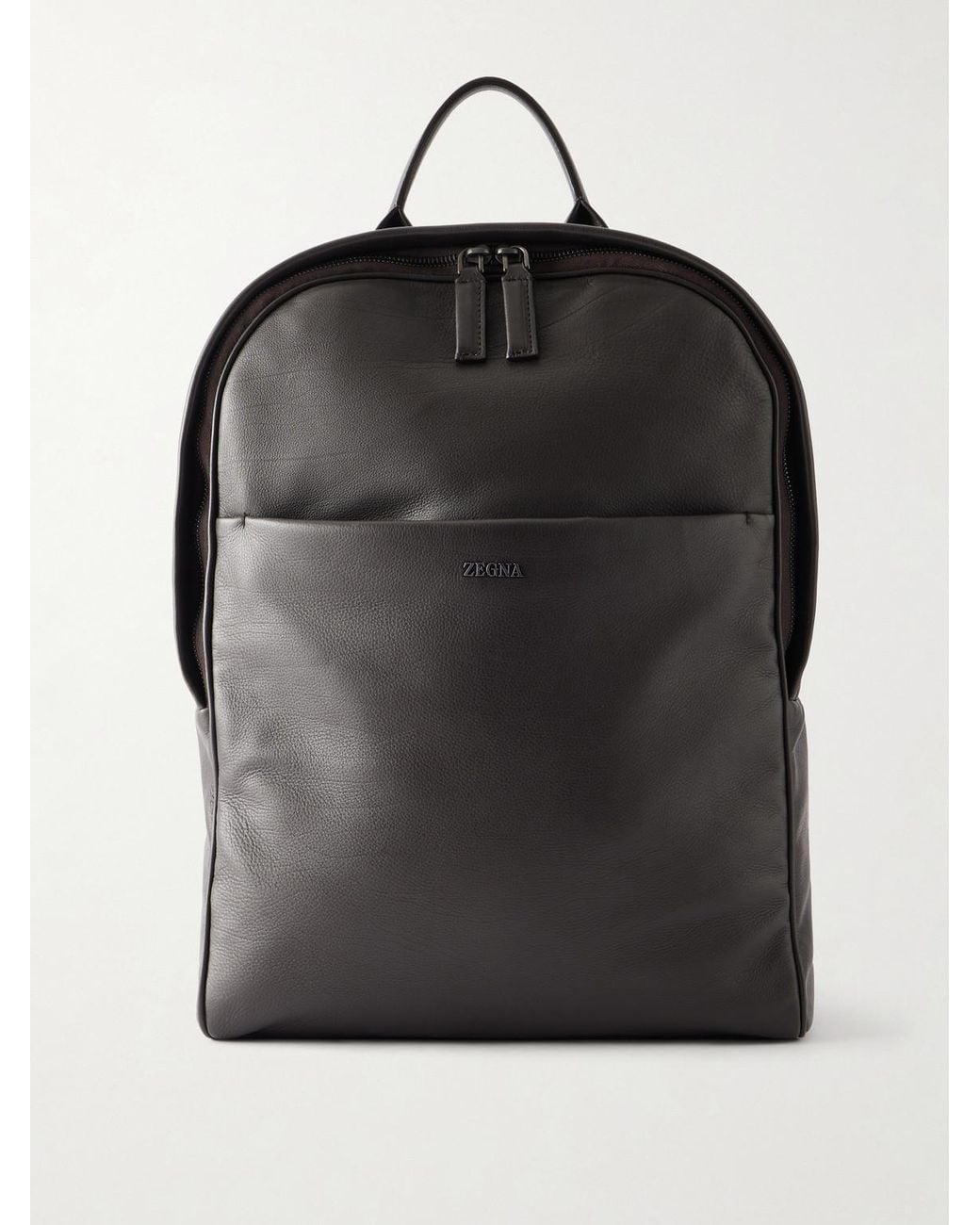 Zegna Black Leather Backpack for men